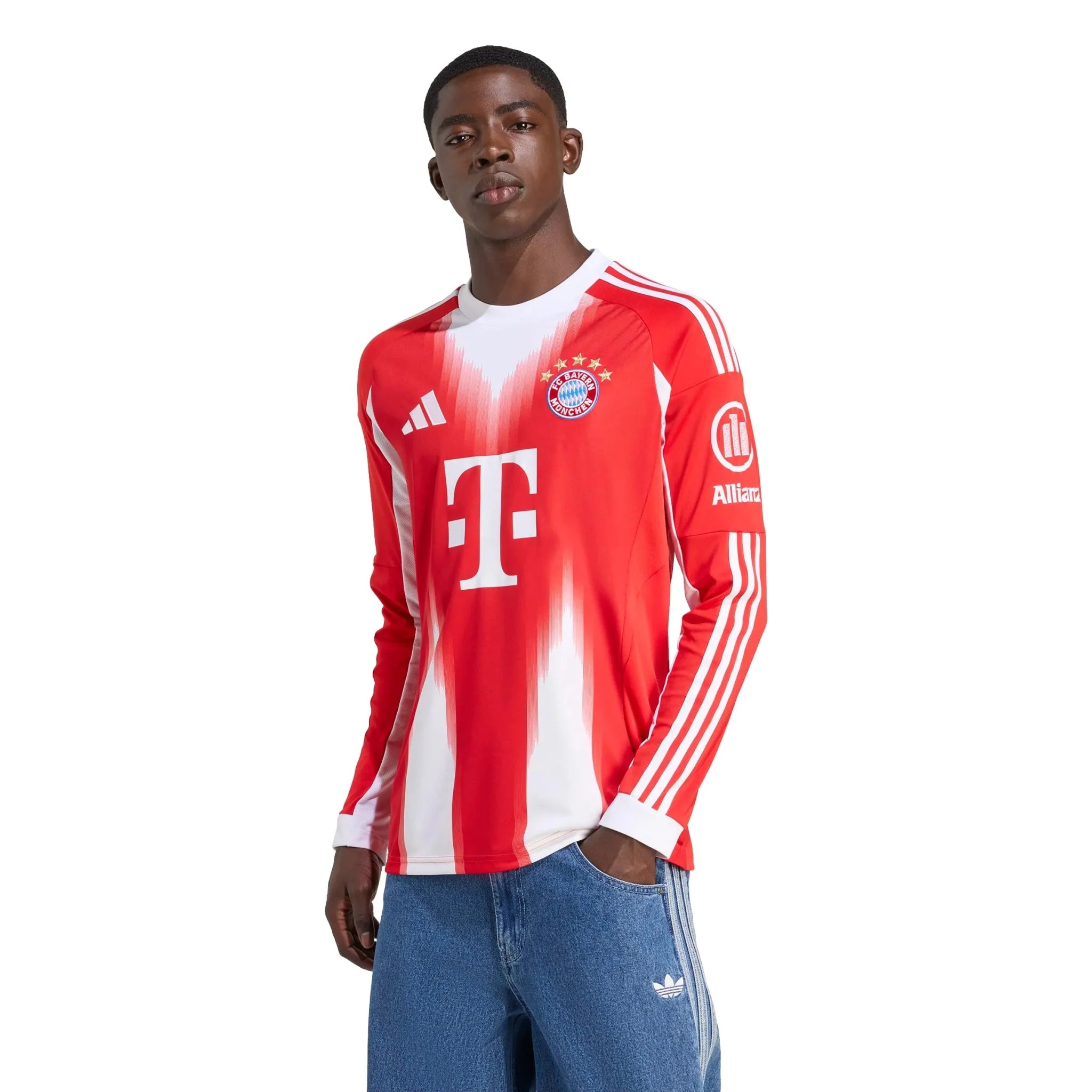 adidas 2025-26 Bayern Munich Men's Stadium Home Long-Sleeve Soccer Jersey 3
