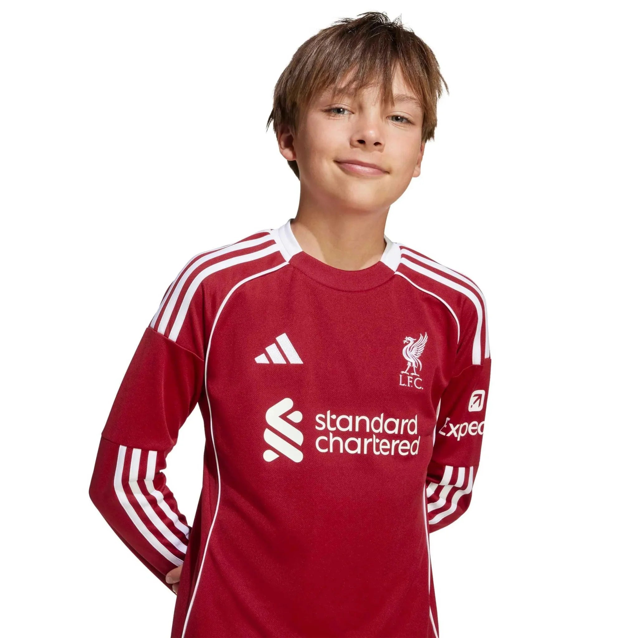 adidas 2025-26 Liverpool Youth Stadium Home Long-Sleeve Soccer Jersey 3