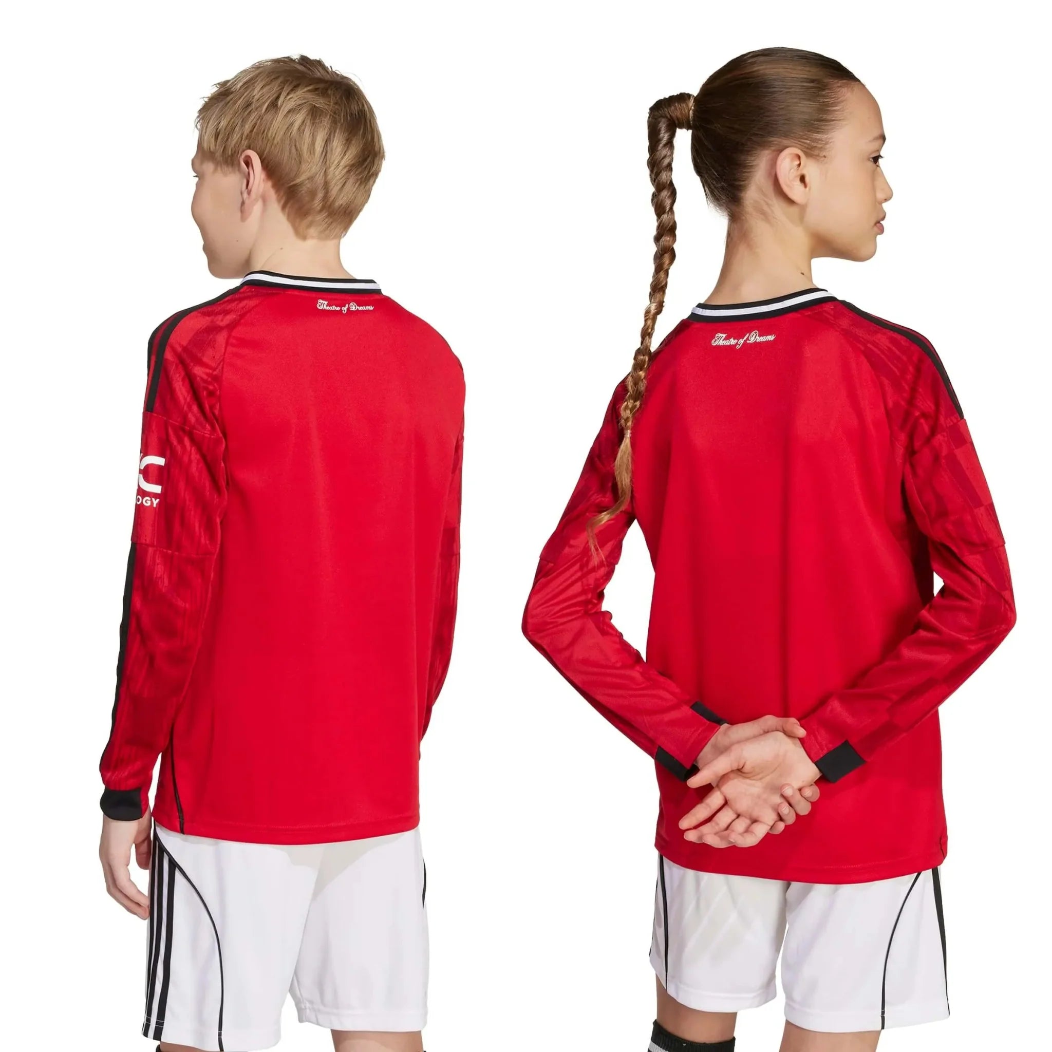 adidas 2025-26 Manchester United Youth Stadium Home Long-Sleeve Soccer Jersey 7
