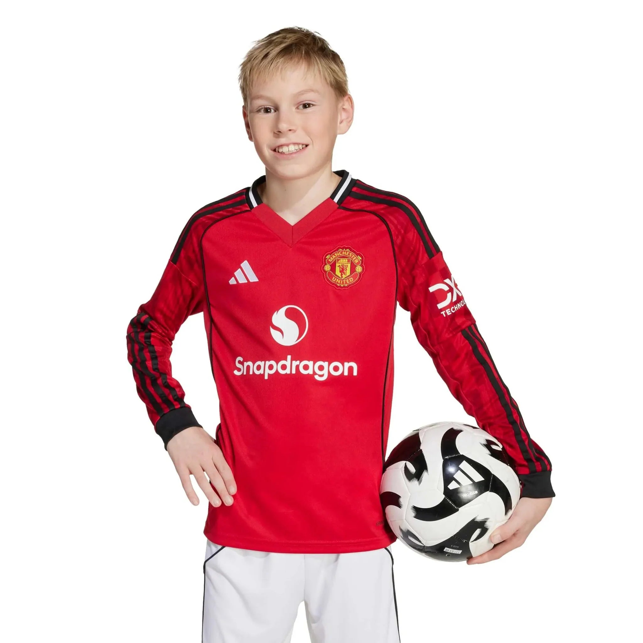 adidas 2025-26 Manchester United Youth Stadium Home Long-Sleeve Soccer Jersey 5