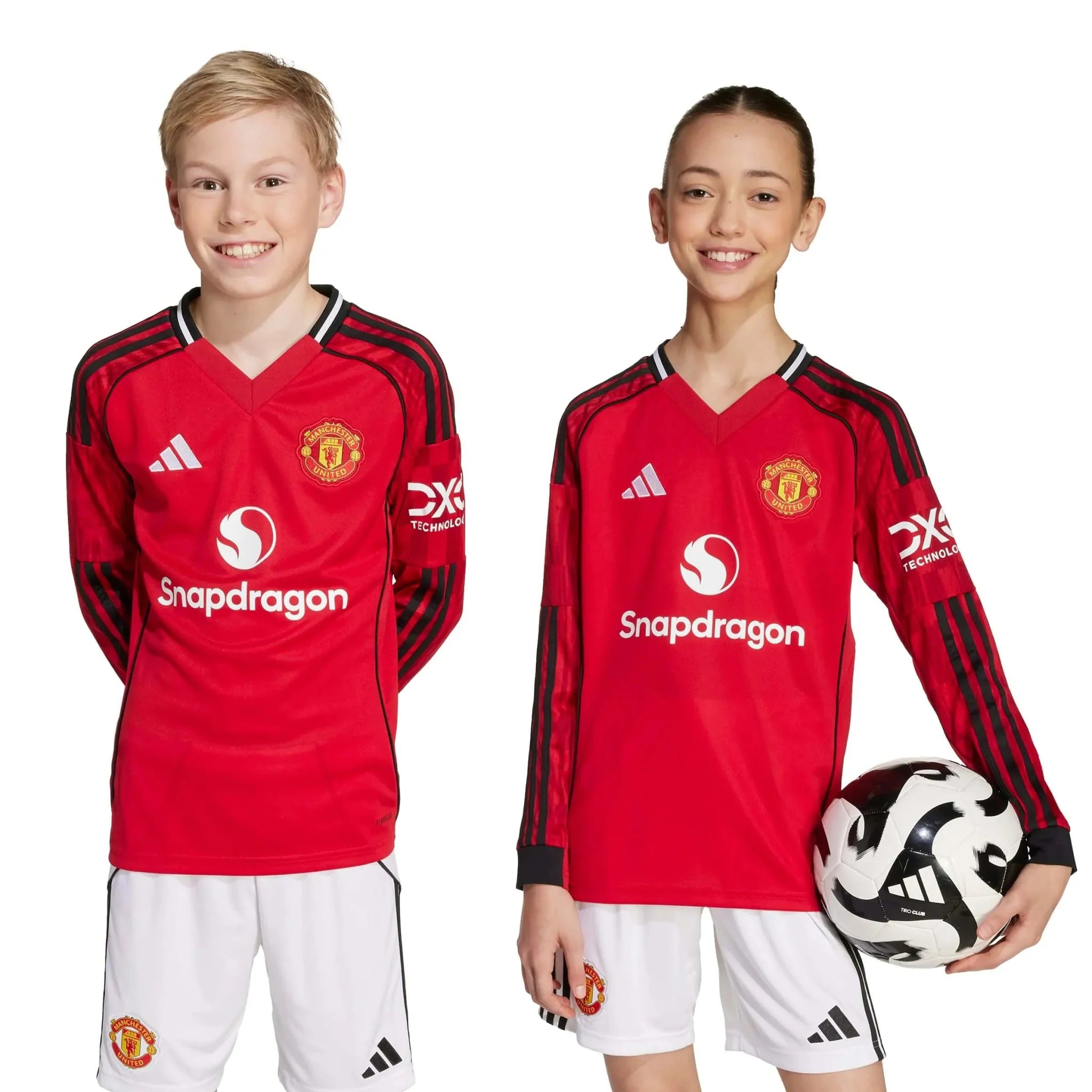 adidas 2025-26 Manchester United Youth Stadium Home Long-Sleeve Soccer Jersey 8