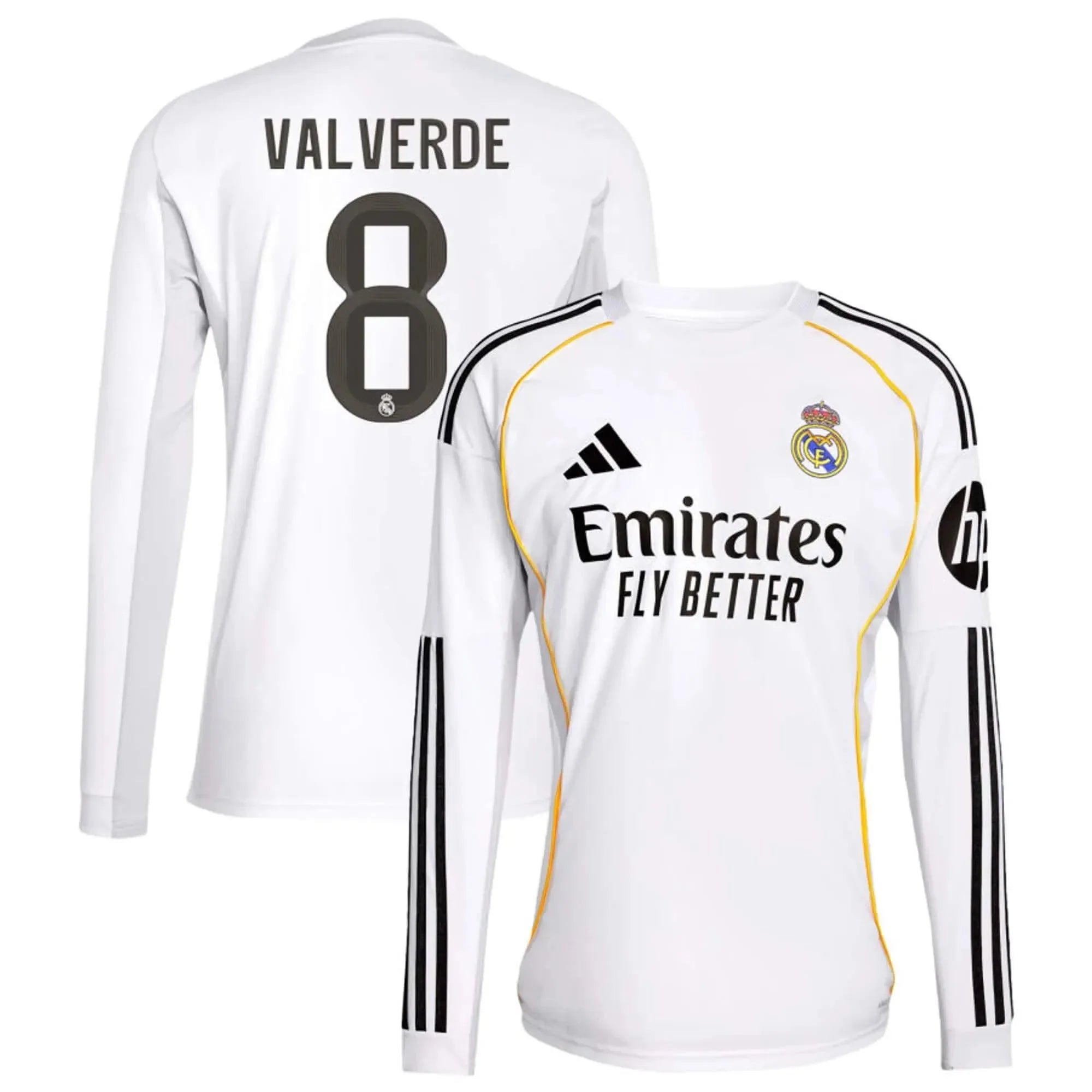 adidas 2025-26 Real Madrid Men's Stadium Home Long-Sleeve Soccer Jersey 7