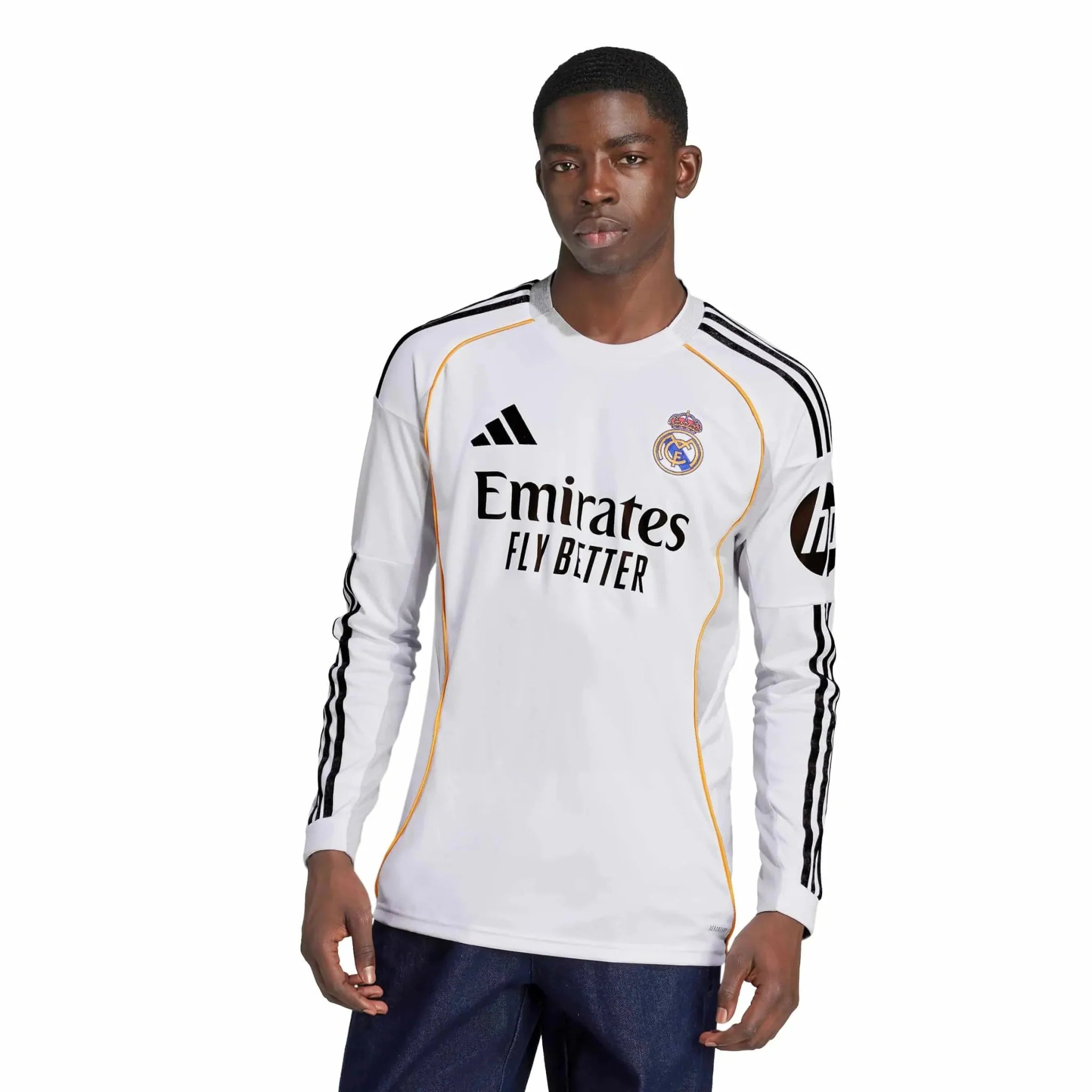 adidas 2025-26 Real Madrid Men's Stadium Home Long-Sleeve Soccer Jersey 3