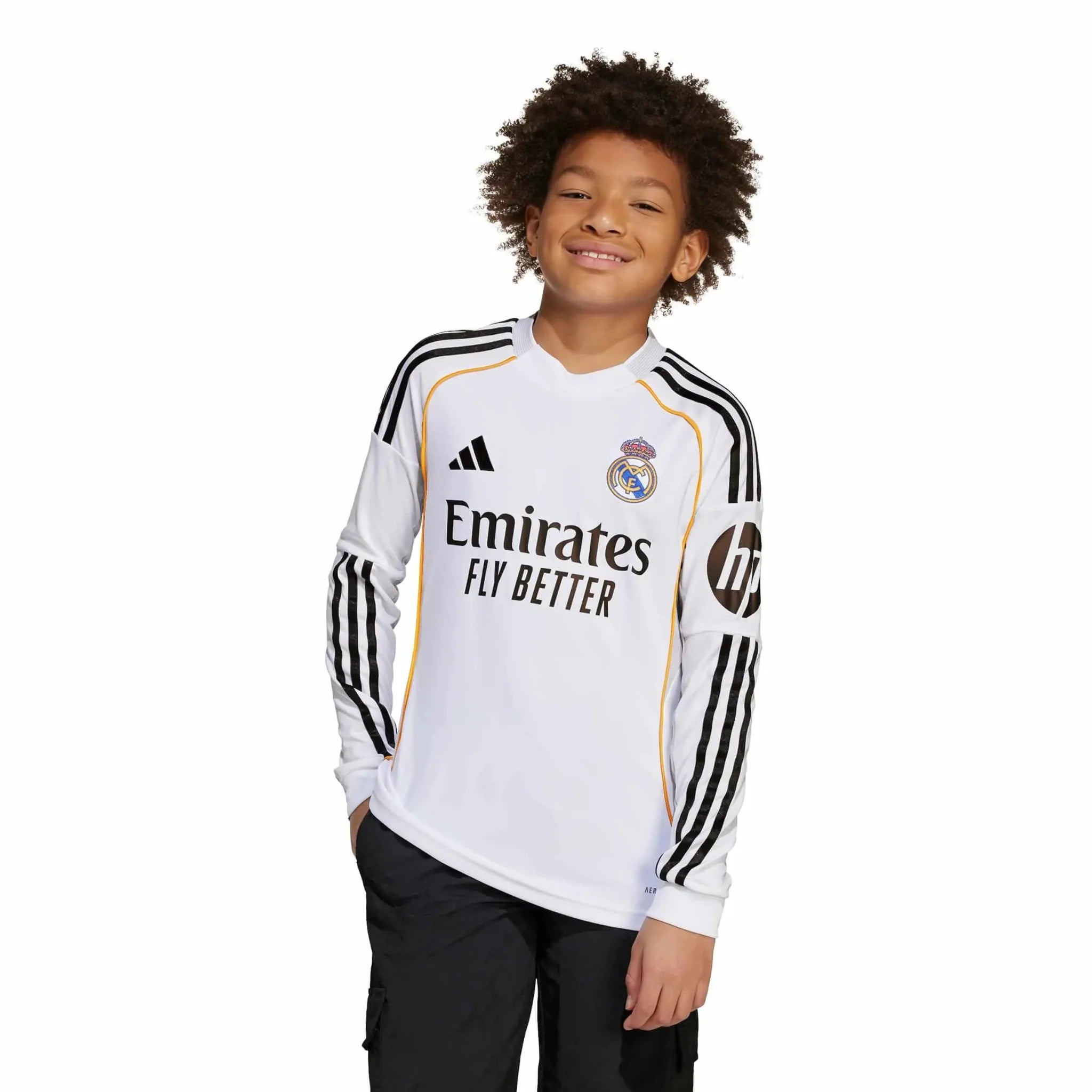 adidas 2025-26 Real Madrid Youth Stadium Home Long-Sleeve Soccer Jersey 5