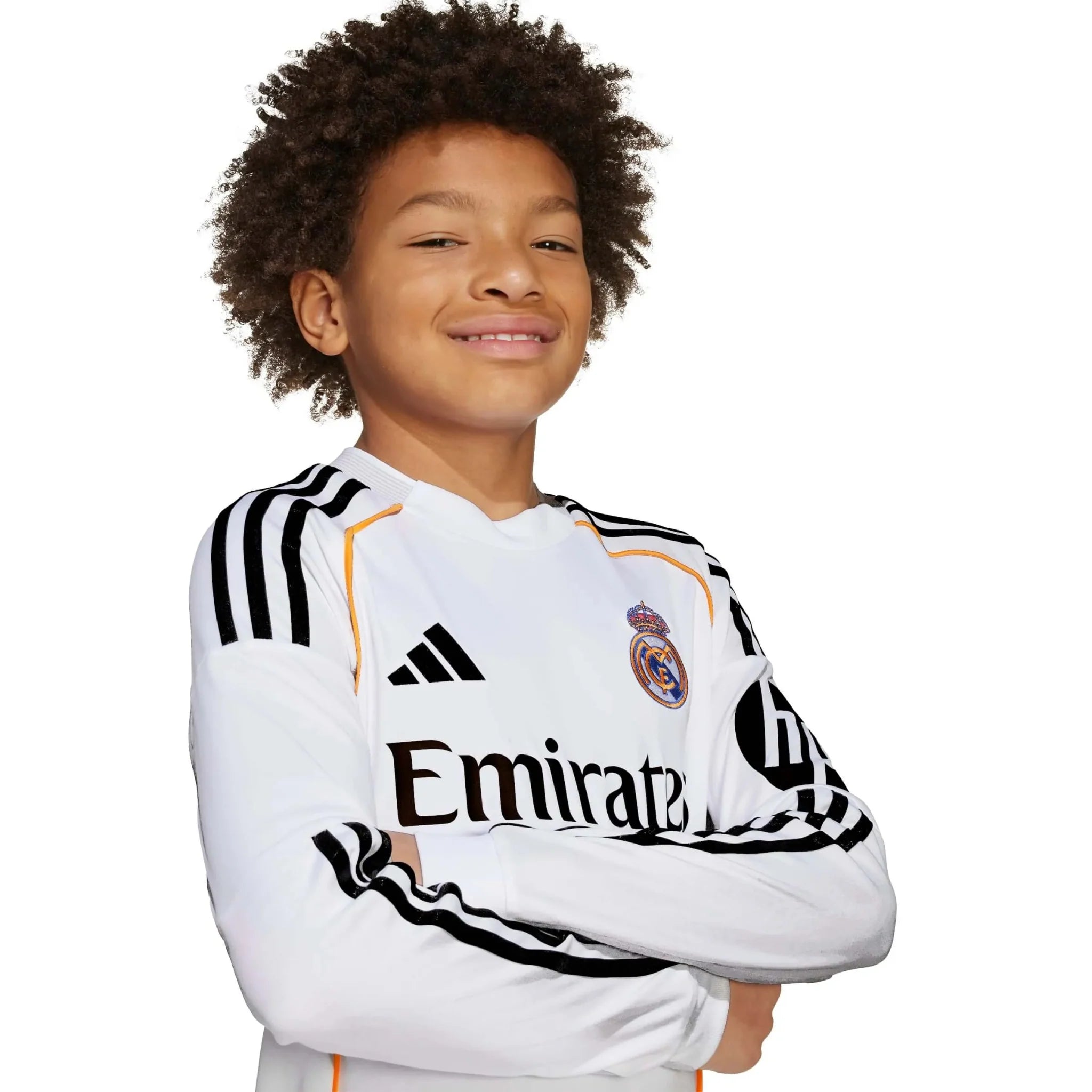 adidas 2025-26 Real Madrid Youth Stadium Home Long-Sleeve Soccer Jersey 3