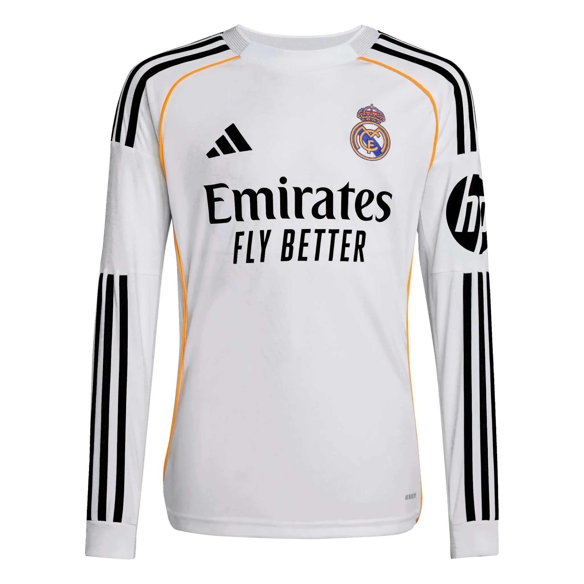 adidas 2025-26 Real Madrid Youth Stadium Home Long-Sleeve Soccer Jersey 1