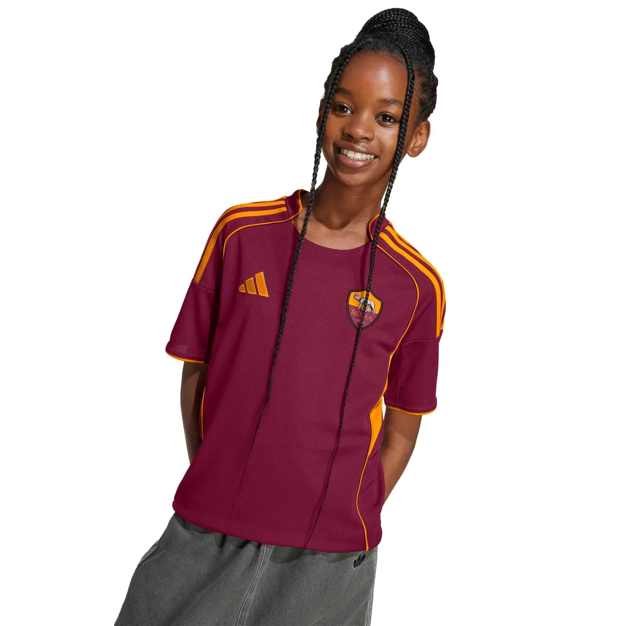 adidas 2025-26 Roma Youth Stadium Home Soccer Jersey 5
