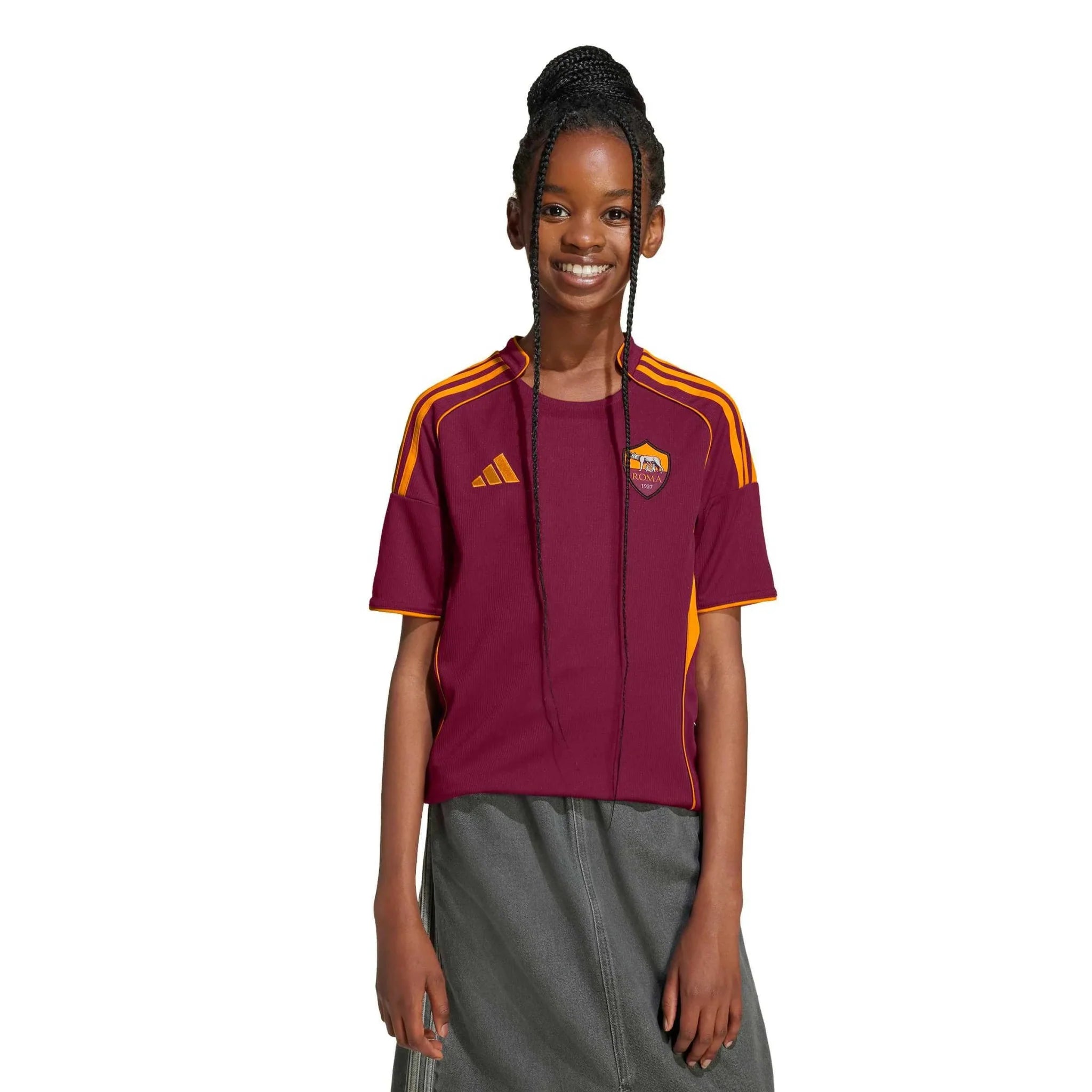 adidas 2025-26 Roma Youth Stadium Home Soccer Jersey 3