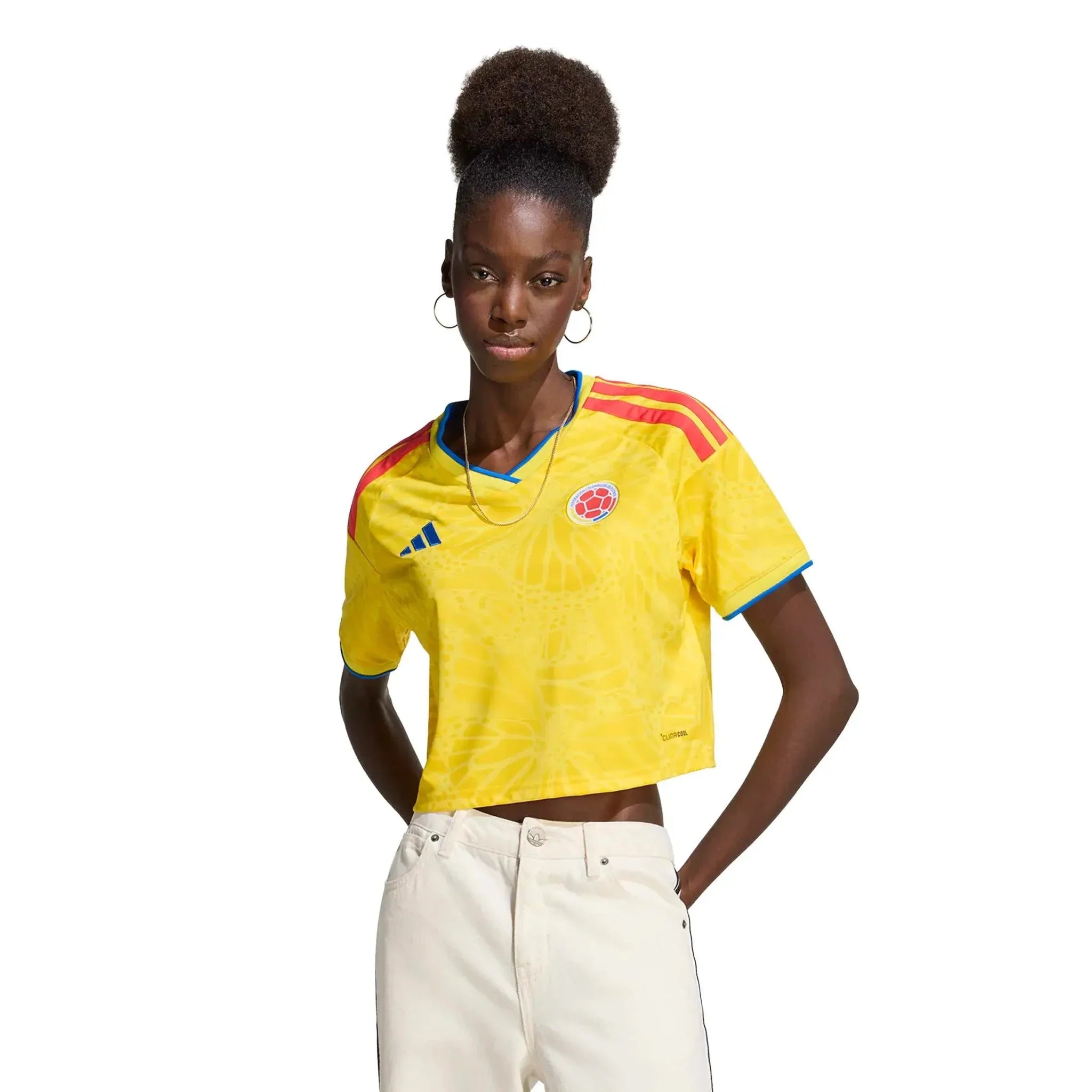 adidas 2026 Colombia Women's Stadium Home Cropped Soccer Jersey 3