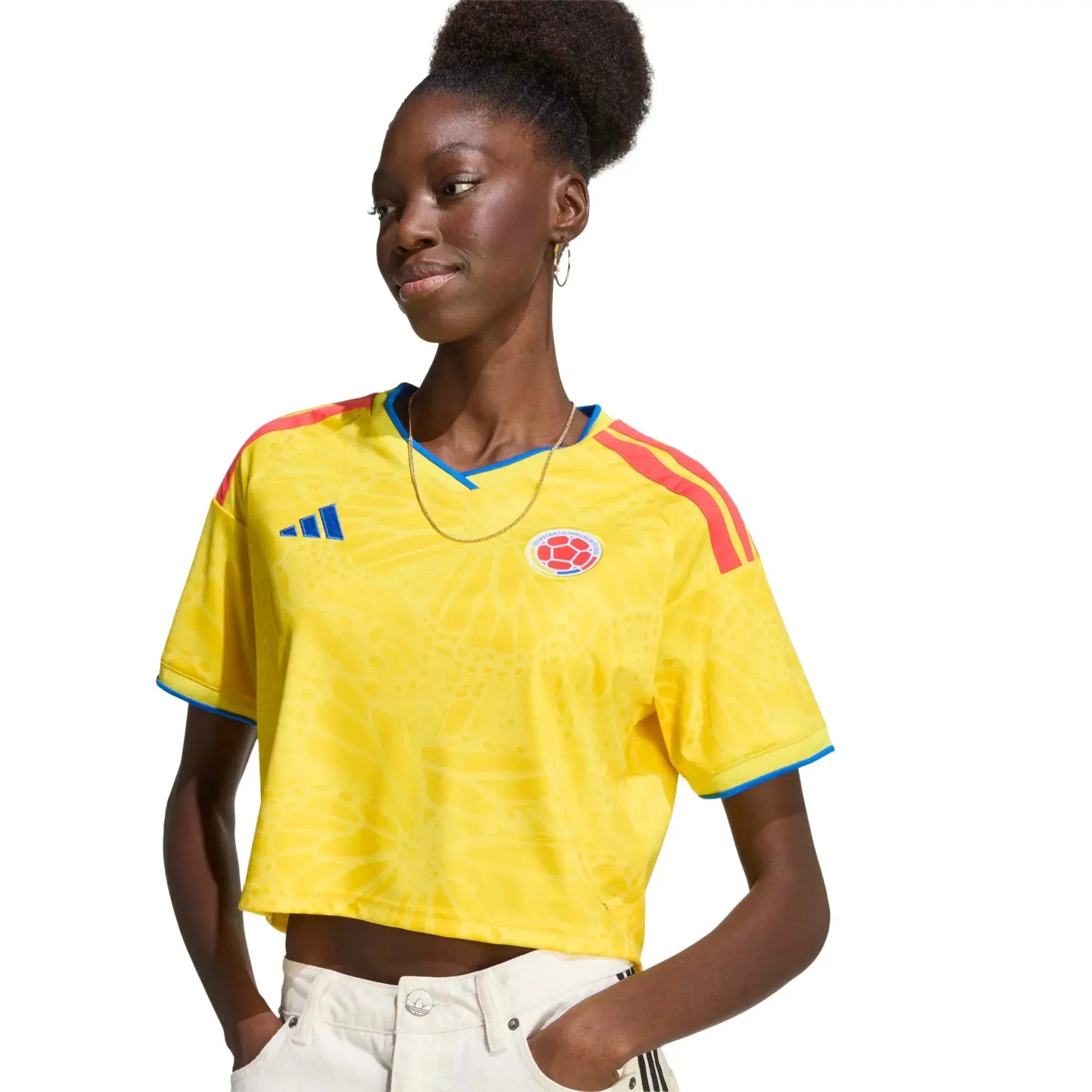 adidas 2026 Colombia Women's Stadium Home Cropped Soccer Jersey 5