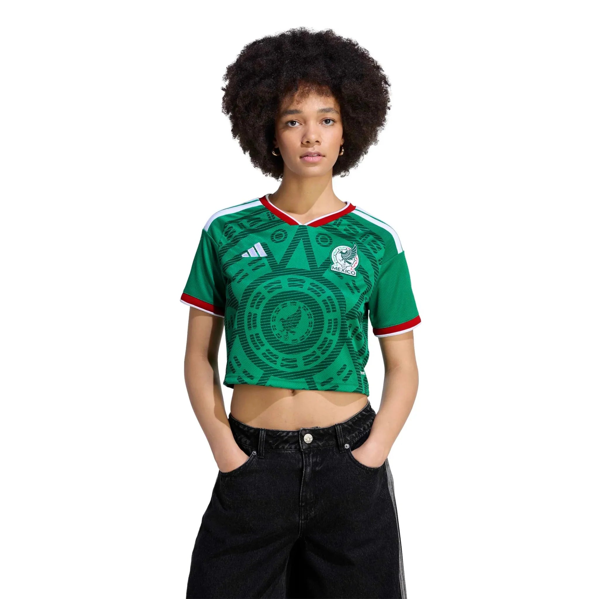 adidas 2026 Mexico Women's Stadium Home Cropped Soccer Jersey 3