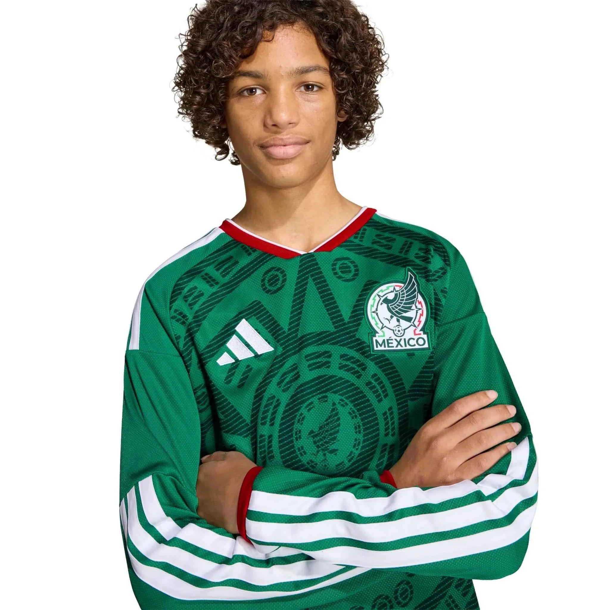 adidas 2026 Mexico Youth Stadium Home Long-Sleeve Soccer Jersey 5