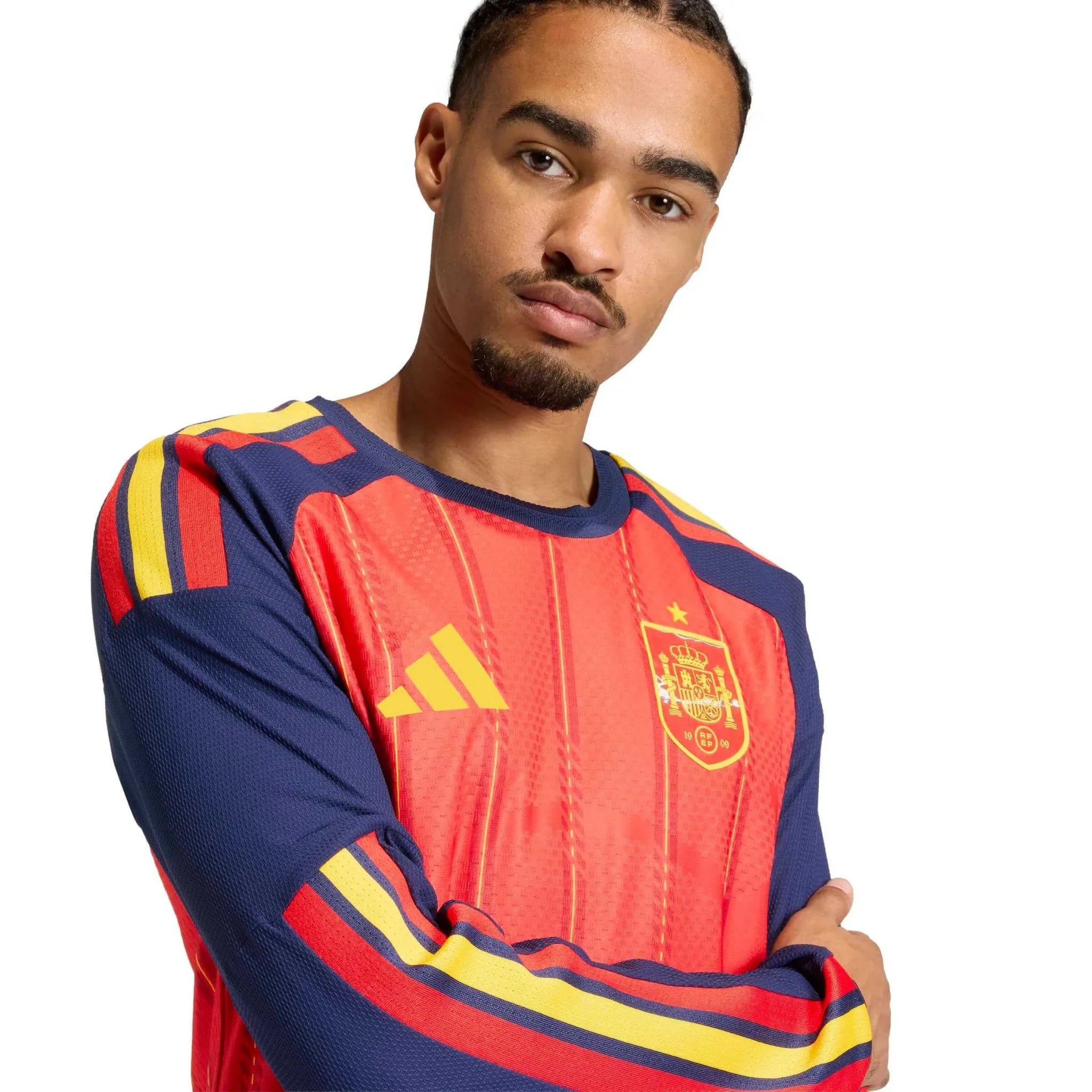 adidas 2026 Spain Men's Authentic Home Long-Sleeve Soccer Jersey 5