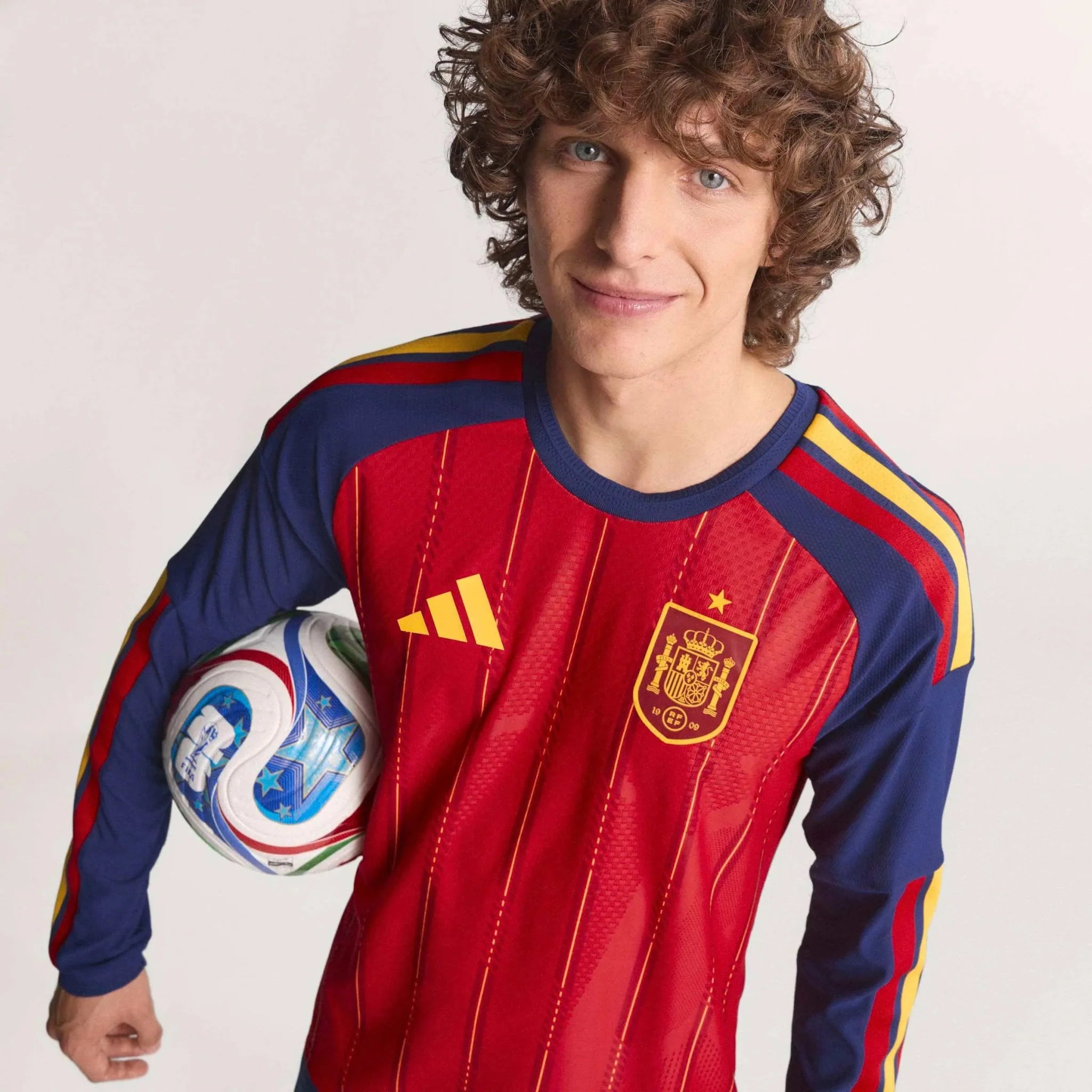 adidas 2026 Spain Men's Authentic Home Long-Sleeve Soccer Jersey 7