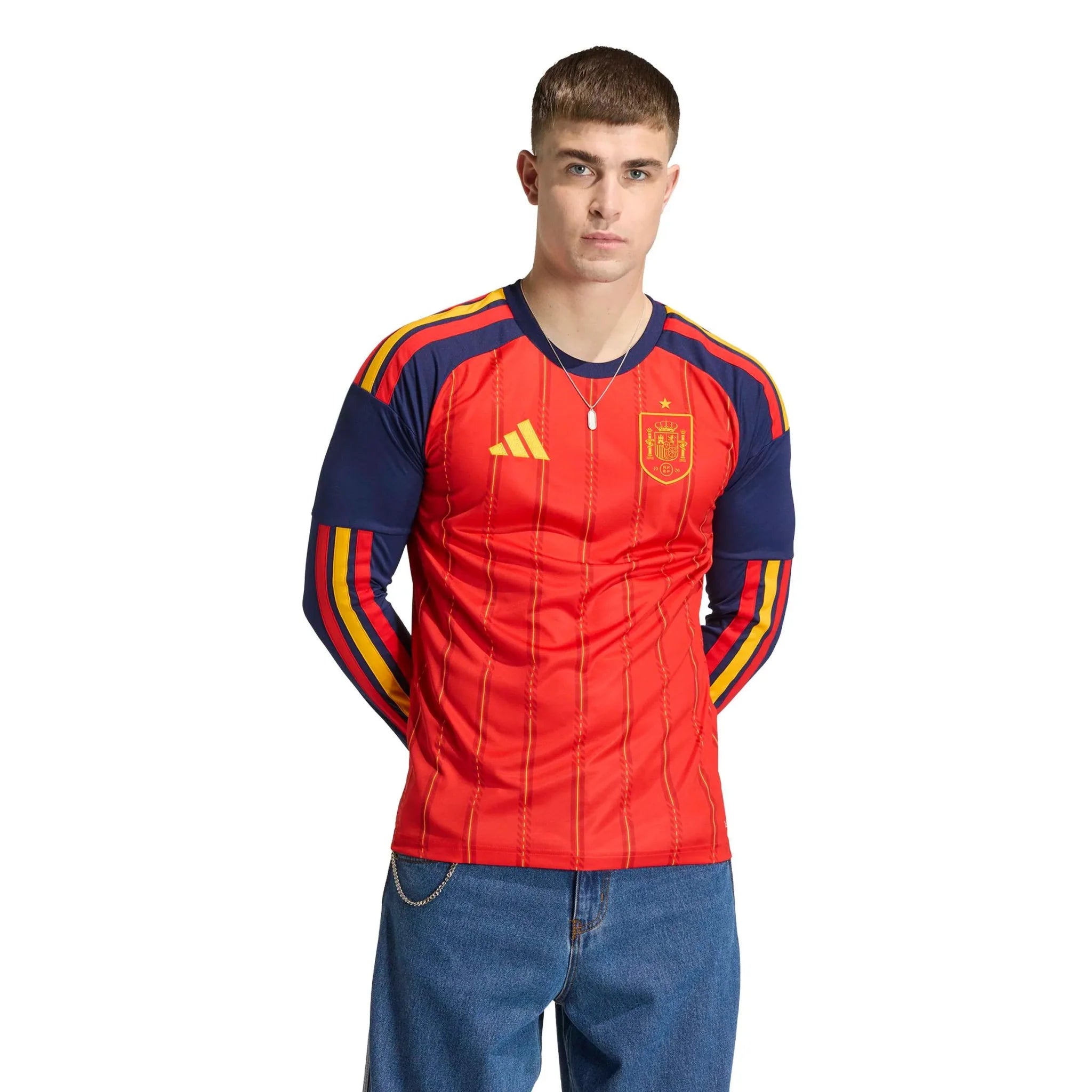 adidas 2026 Spain Men's Stadium Home Long-Sleeve Soccer Jersey 3