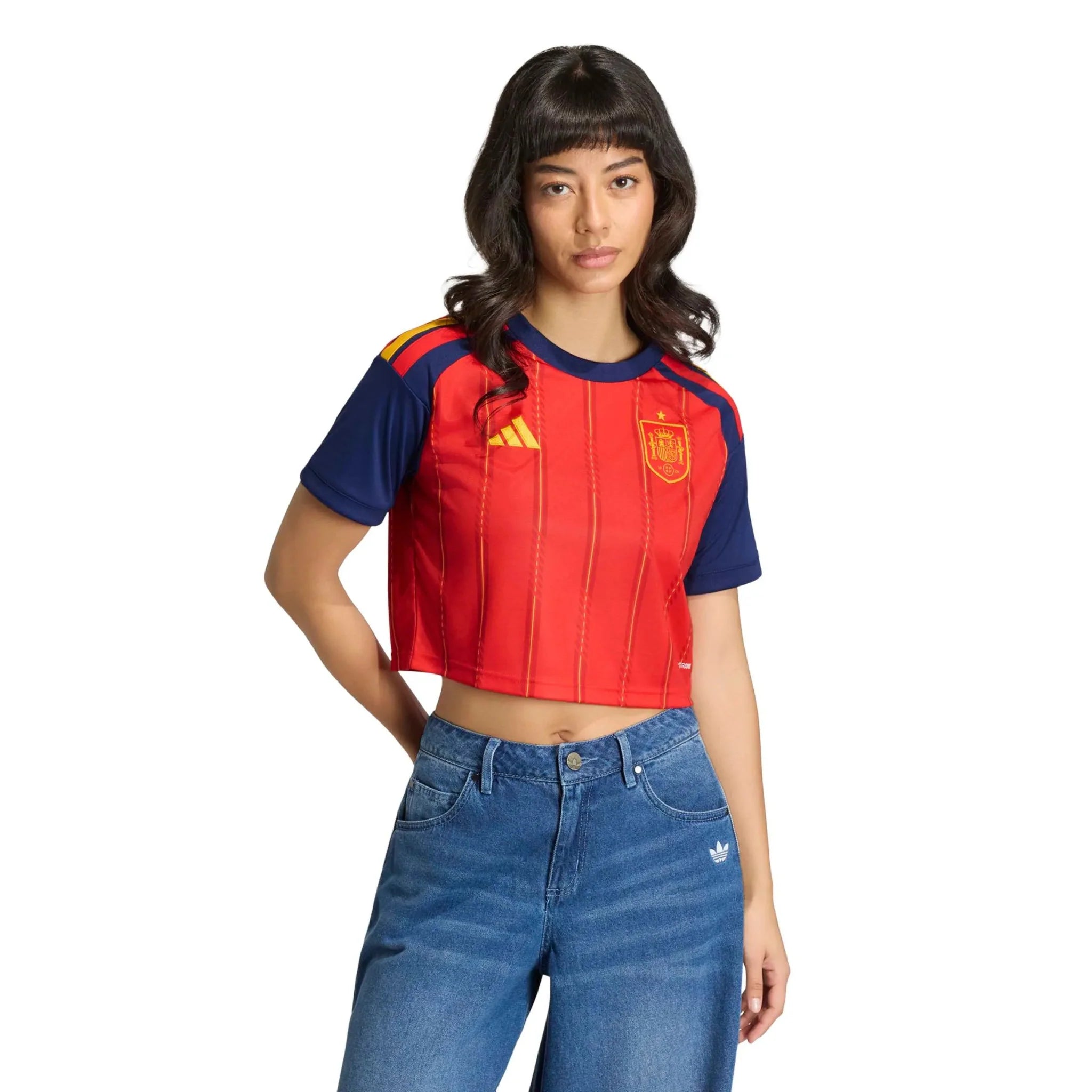 adidas 2026 Spain Women's Stadium Home Cropped Soccer Jersey 3
