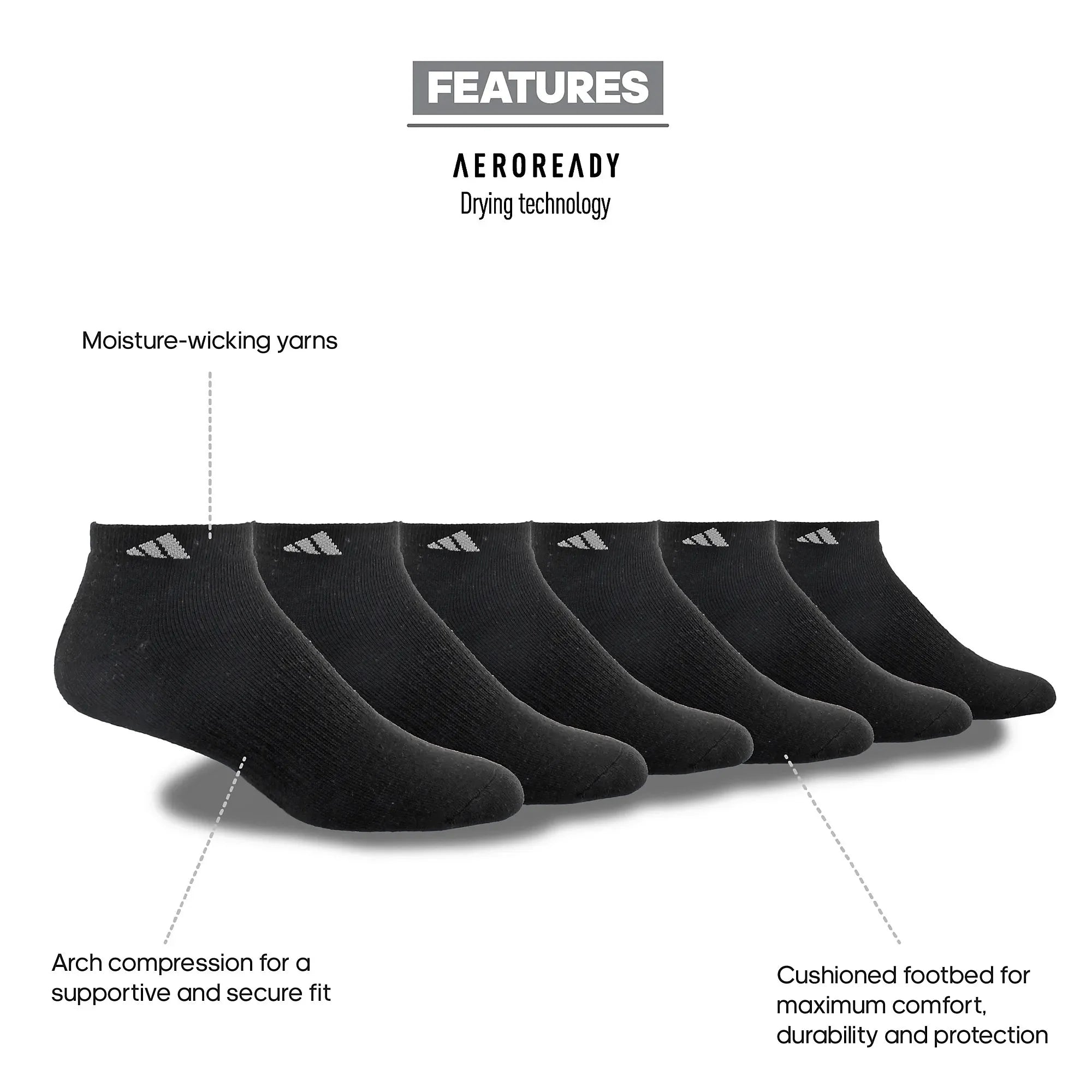 adidas Men's Athletic Cushioned 6-Pack Low-Cut Socks 9
