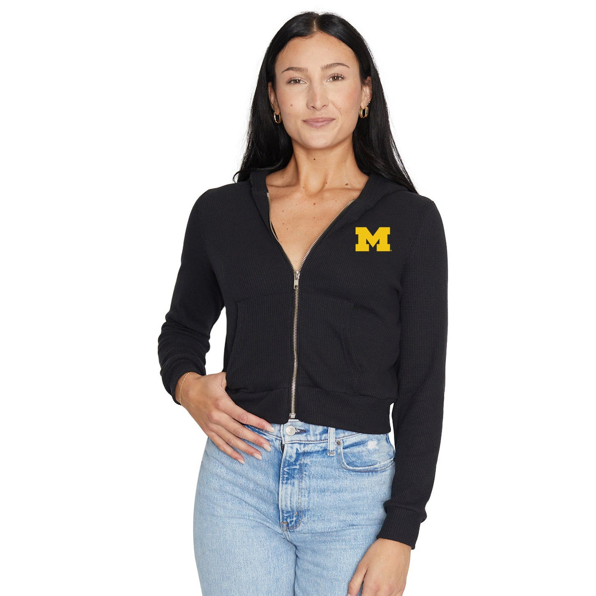 University of Michigan Waffle Knit Zip Up Hoodie | lojobands 3