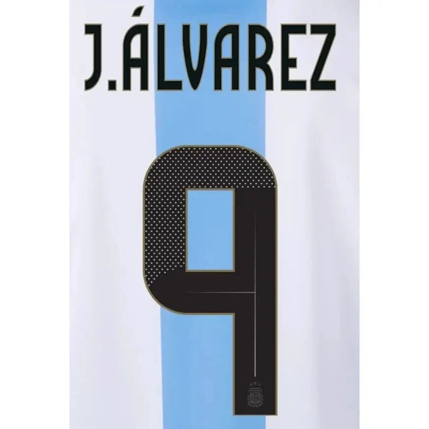 Argentina 2024/25 Home J. Alvarez #9 Youth Jersey Name Set 1