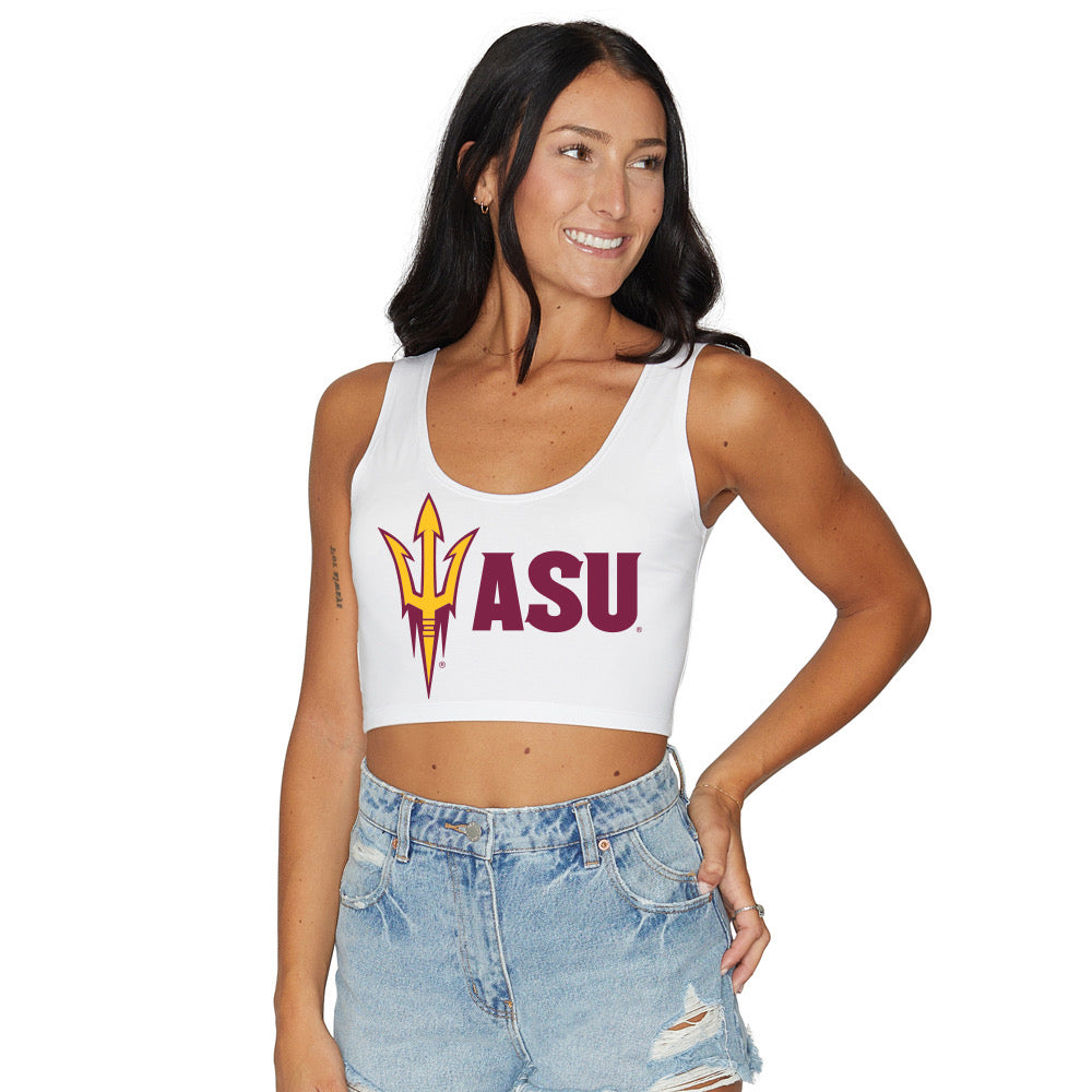 Arizona State ASU White Crop Tank Top | lojobands