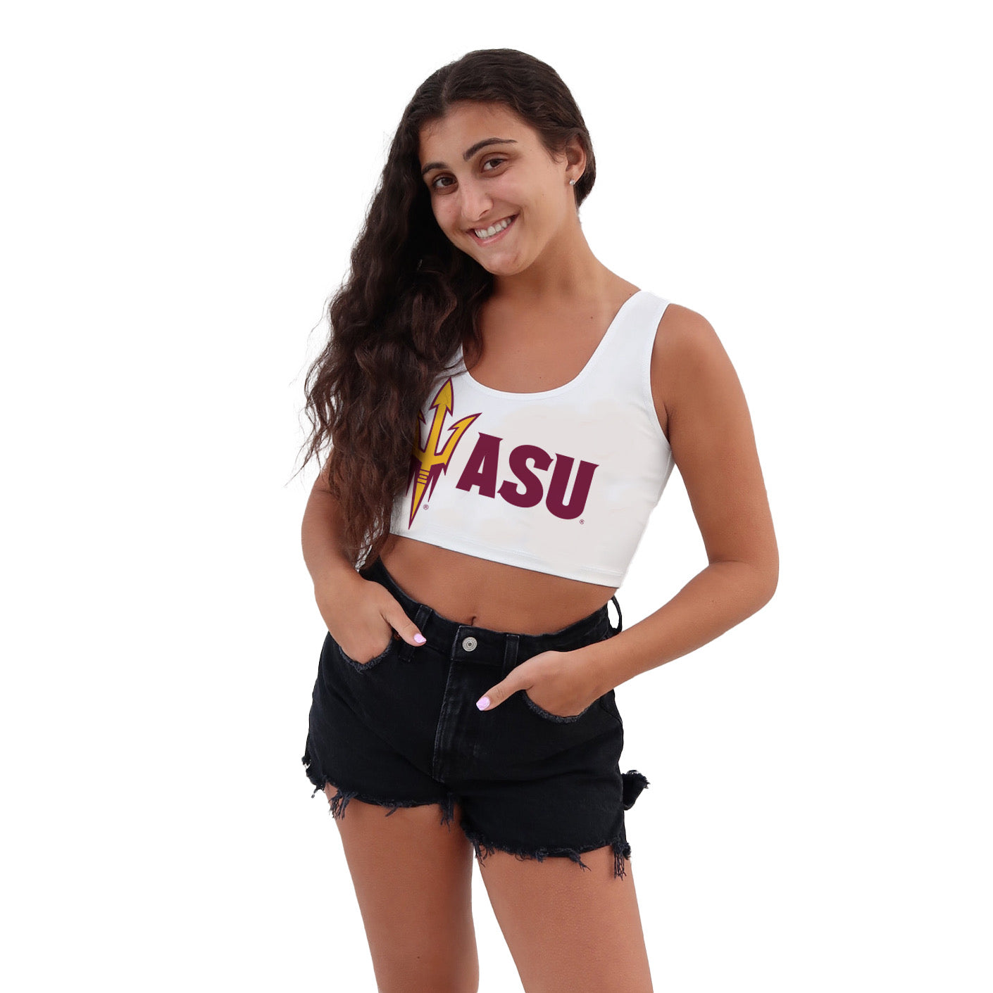 Arizona State ASU White Crop Tank Top | lojobands 3