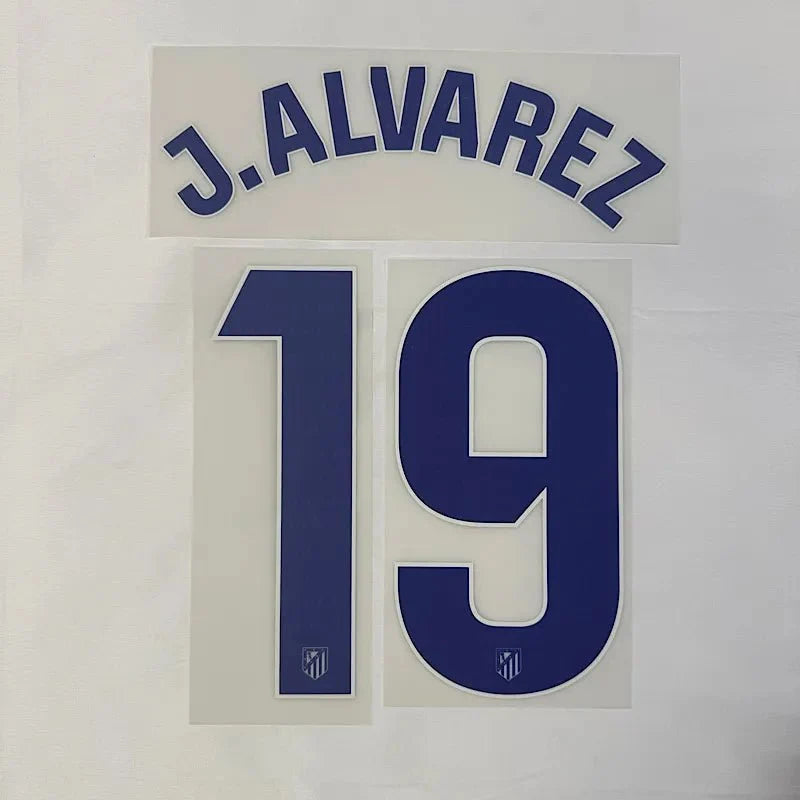Atletico Madrid 2025/26. Home J. ALVAREZ #19 Jersey Name Set 1