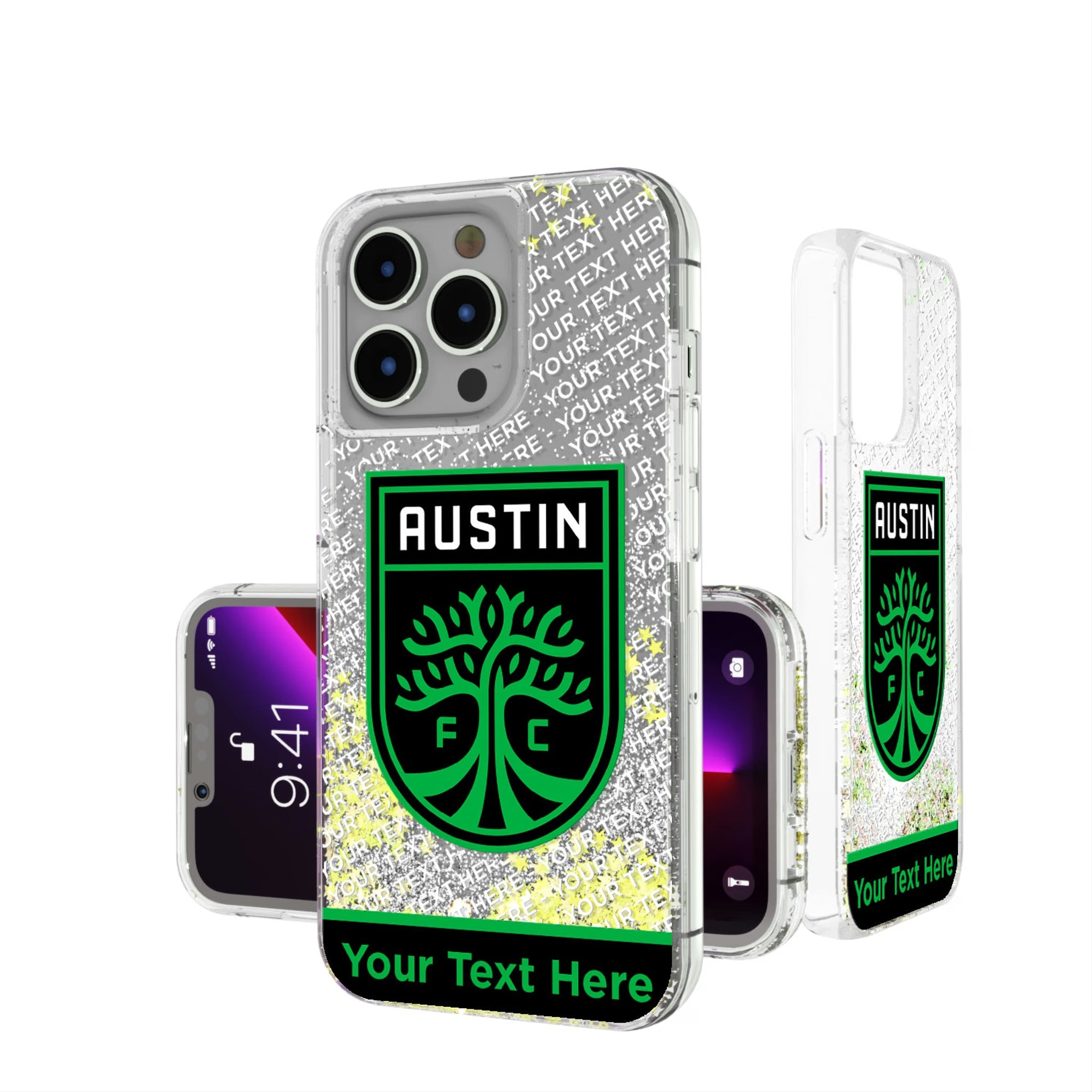 Austin FC Personalized EndZone Plus Glitter Phone Case for Apple iPhone 15