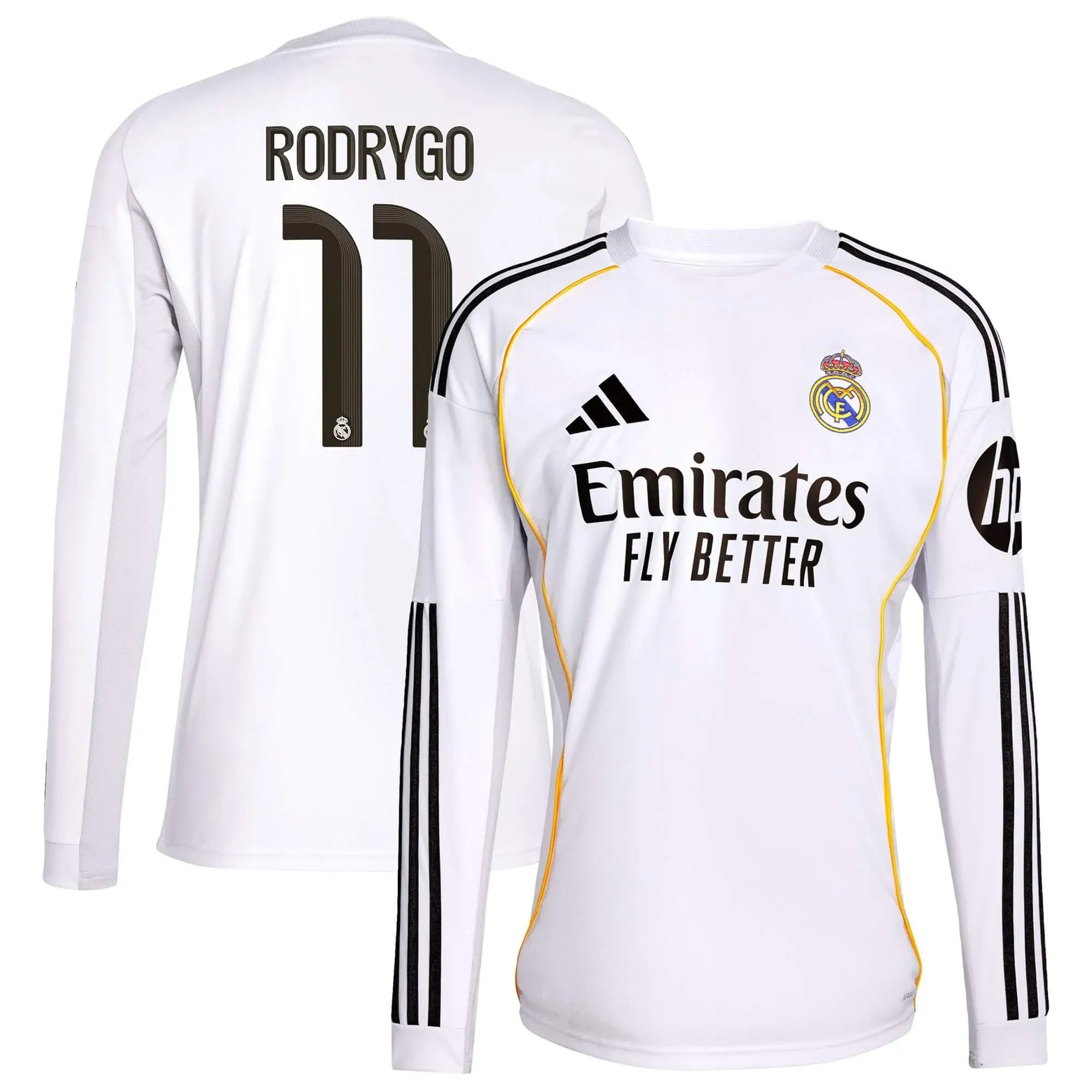 adidas 2025-26 Real Madrid Youth Stadium Home Long-Sleeve Soccer Jersey 11