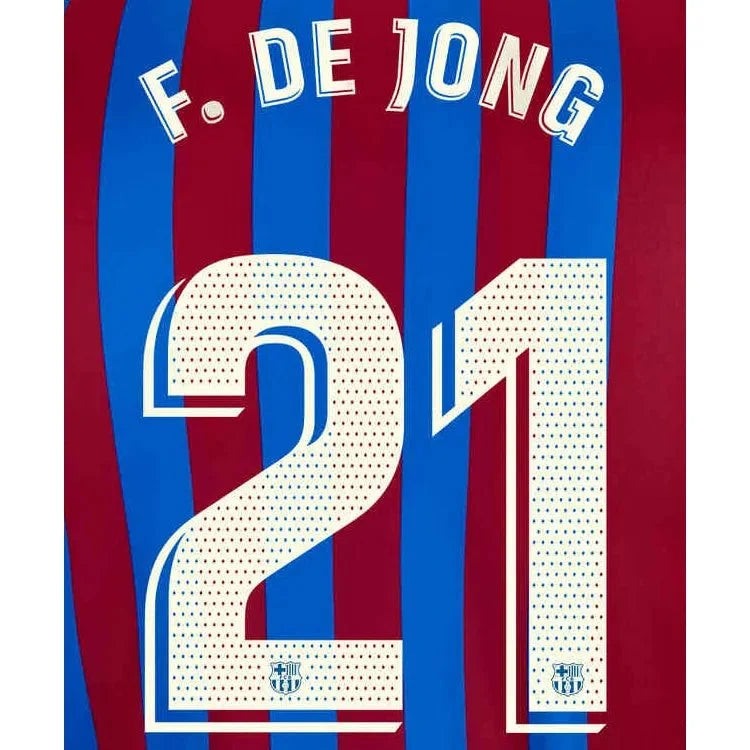 Barcelona 2021/22 Home F. De Jong #21 Youth Jersey Name Set 1