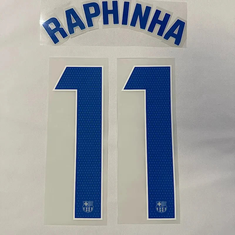 Barcelona 2023/24 Home Raphinha #11 Youth Jersey Name Set 1