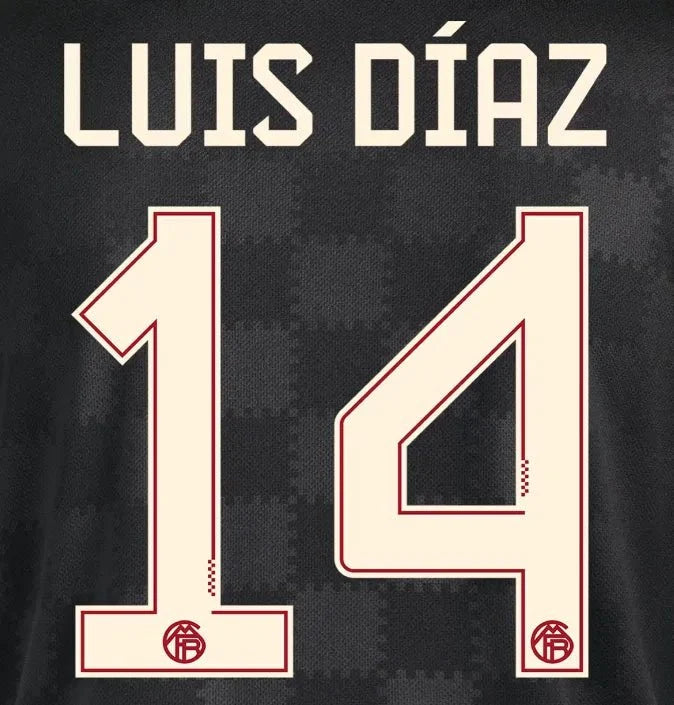 Bayern Munich 2025/26 Third LUIS DIAZ #14 Official Name Set (CL Version) 1