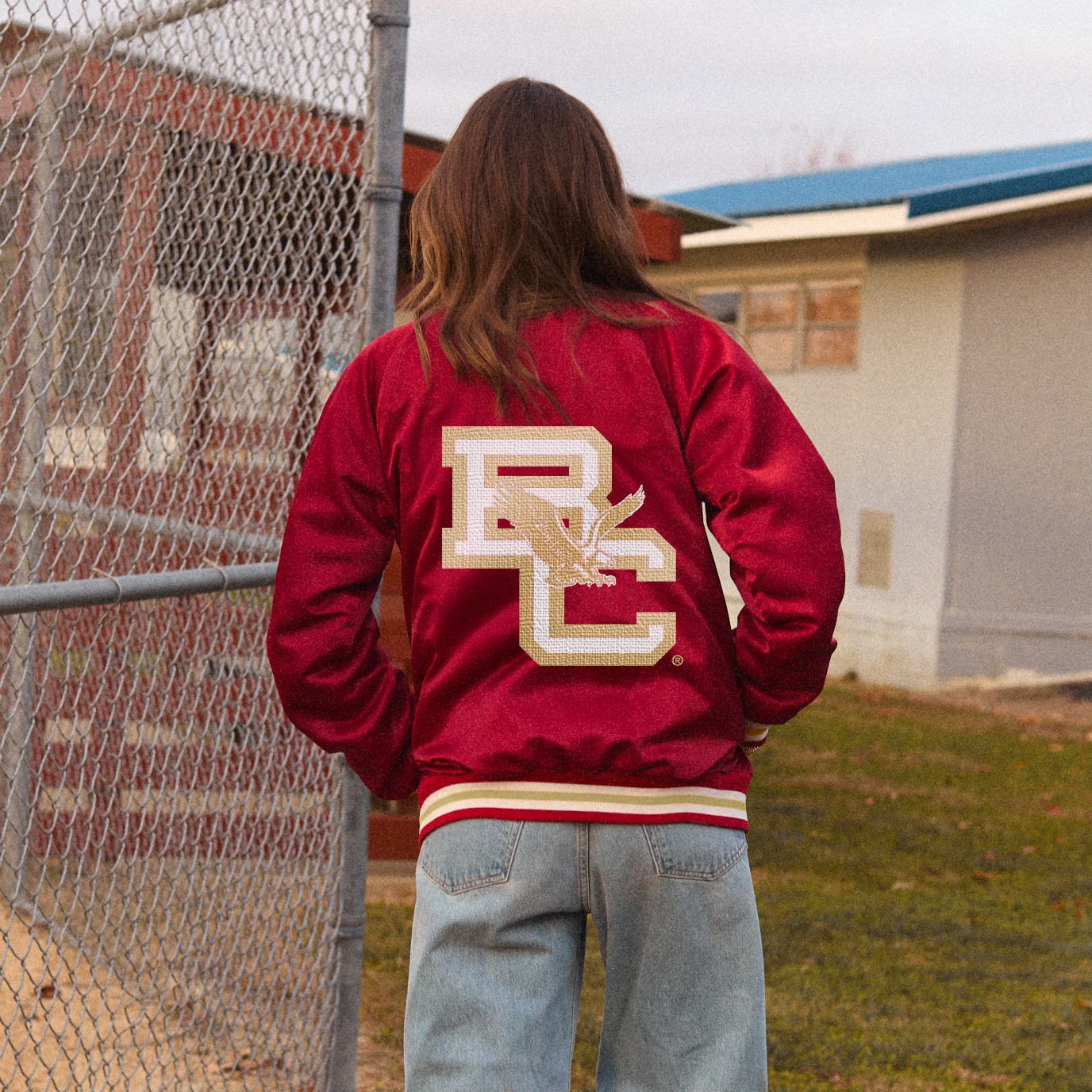 Boston College Satin Letterman Bomber Jacket | lojobands