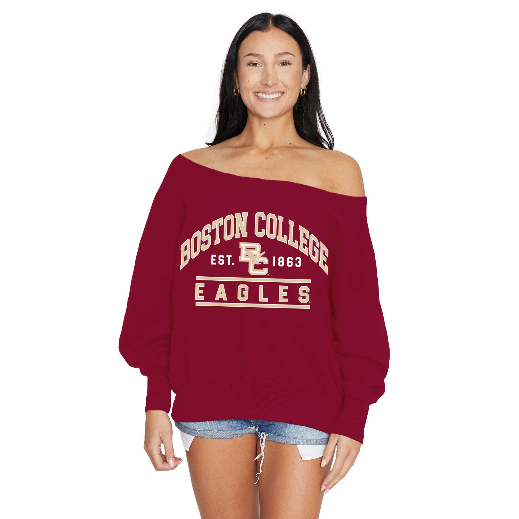 Boston College Off the Shoulder Sweatshirt | lojobands