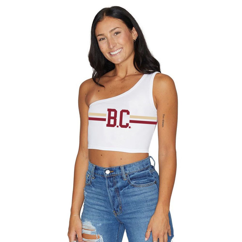 Boston College White One Shoulder Top | lojobands