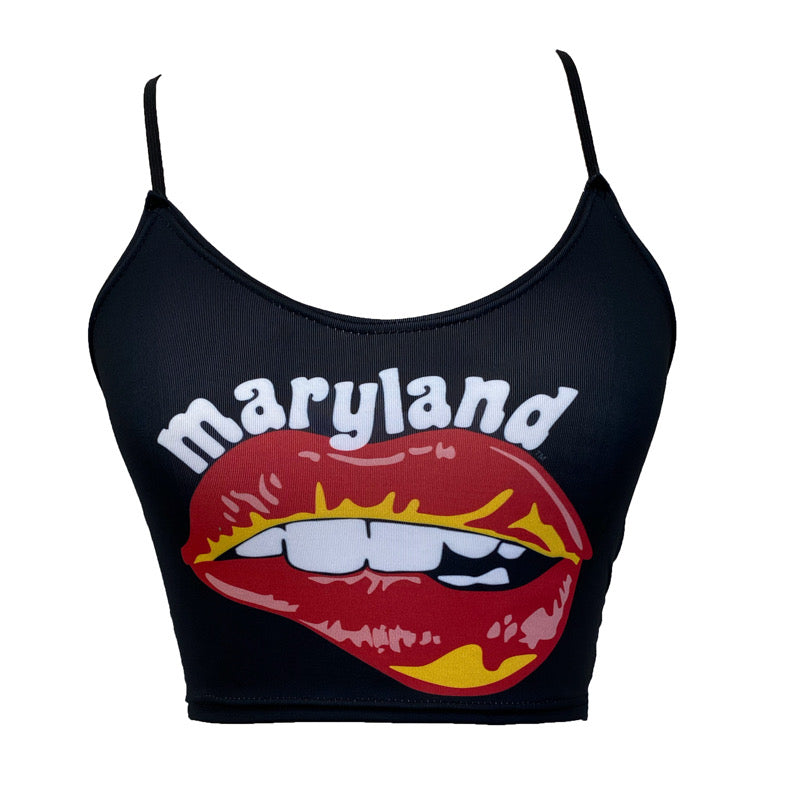 Maryland Terps Lips Black Spaghetti Tank | lojobands 3