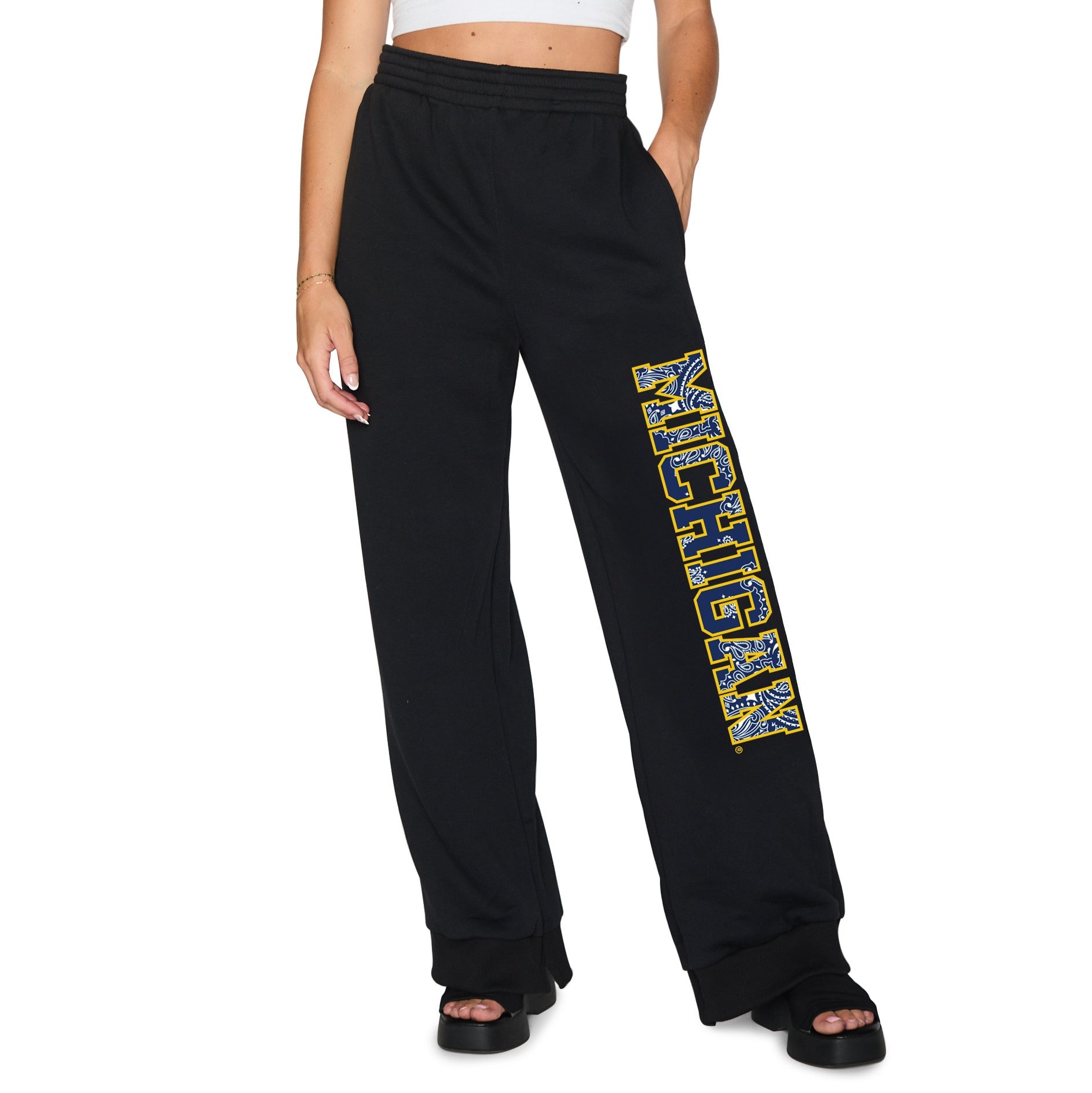 University of Michigan Black Bandana Flare Sweatpants | lojobands 1
