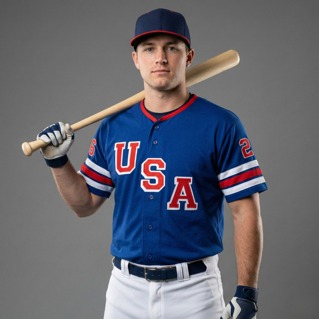 USA 2026 Embroidered Cotton Baseball Jersey Blue
