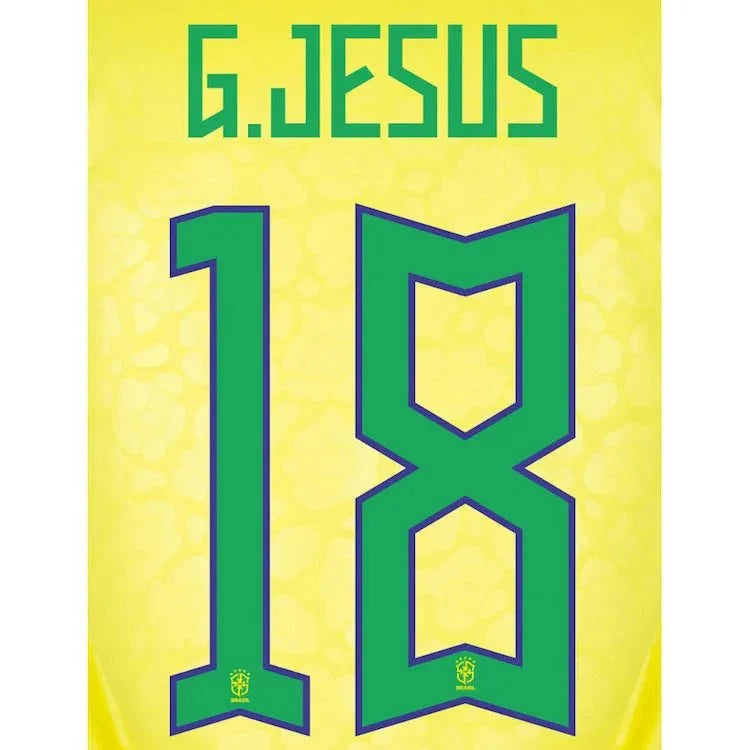 Brazil 2022-23 Home G. Jesus #18 Jersey Name Set 1