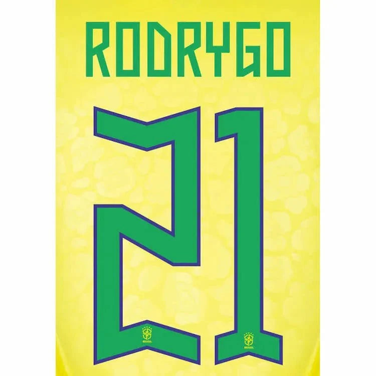 Brazil 2022-23 Home Rodrygo #21 Jersey Name Set 1