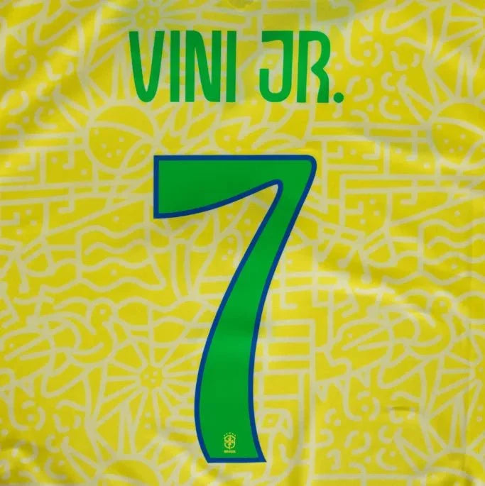 Brazil 2024/25 Home Vini JR #7 Youth Jersey Name Set 1