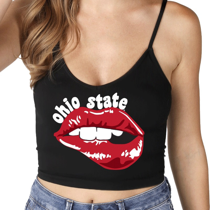 Ohio State OSU Buckeyes Lips Black Spaghetti Tank 5