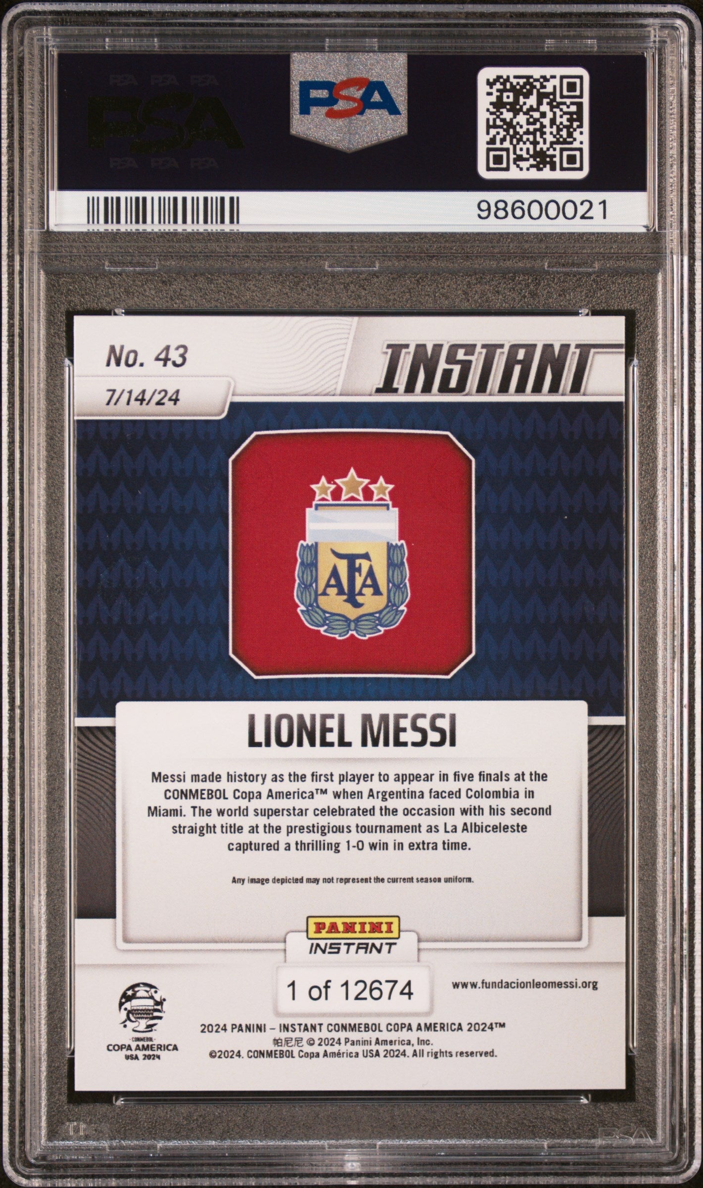 Graded 2024 Panini Instant Lionel Messi #43 Copa America Soccer Card PSA 10 Gem Mint 2