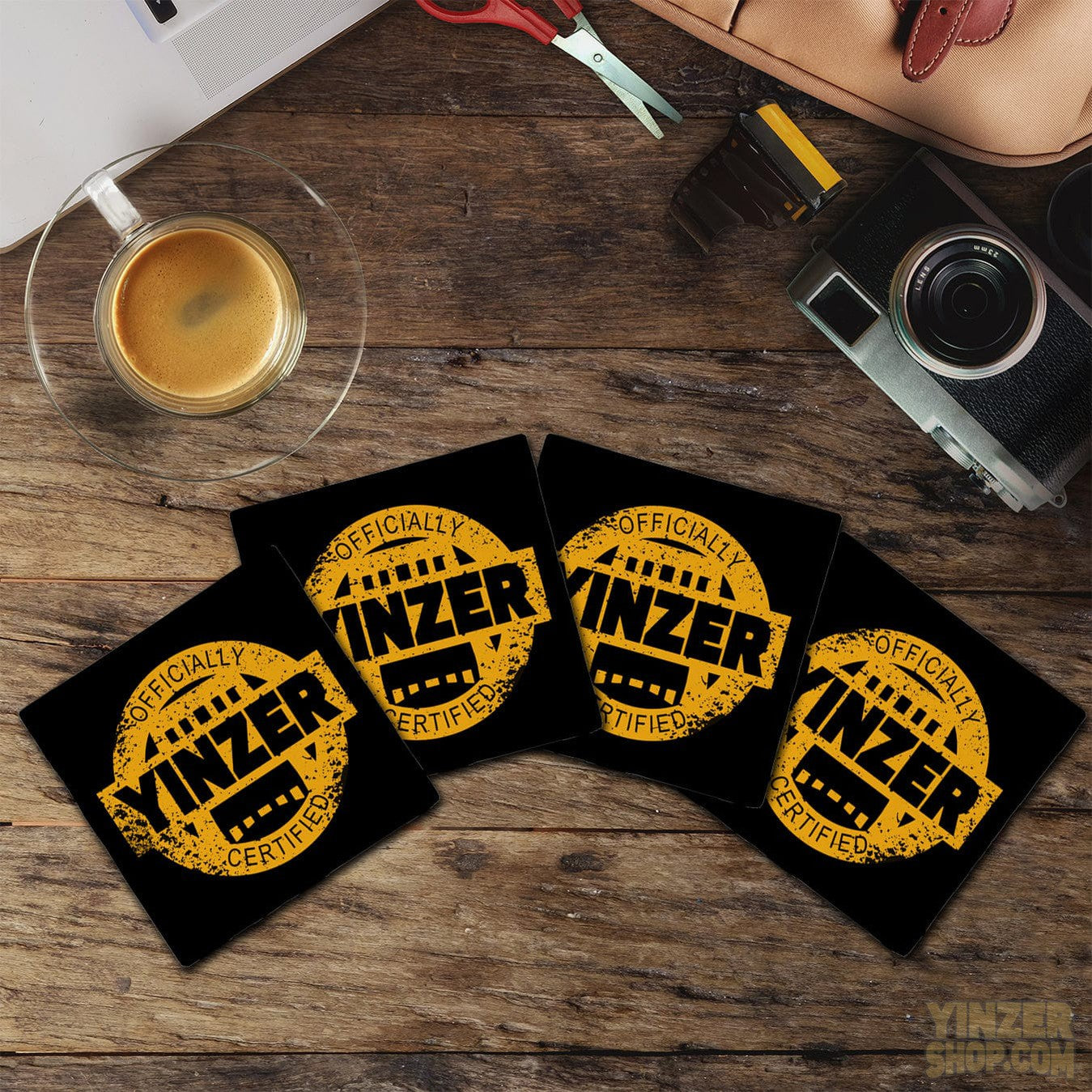 Certified Yinzer | Black & Yellow Ridged Ceramic Drink Coasters - Set of 4