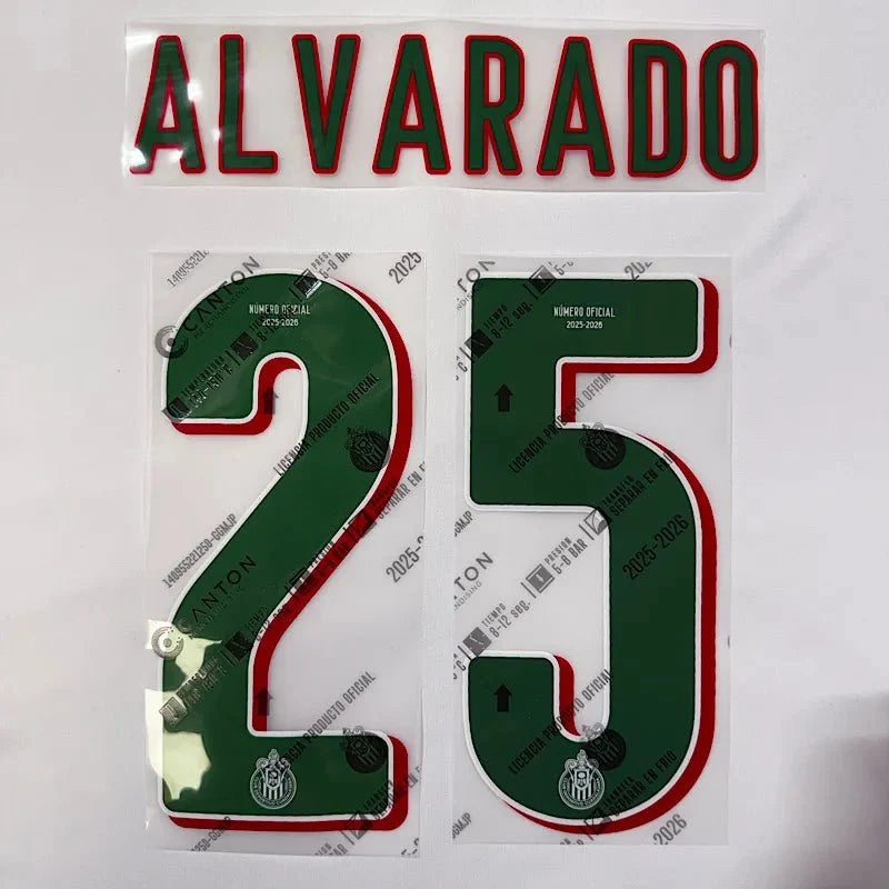 Chivas 2025/26 Away ALVARADO #25 Official Name Set 1