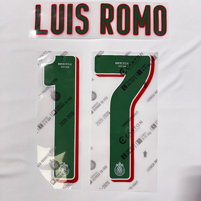 Chivas 2025/26 Away LUIS ROMO #17 Official Name Set 1