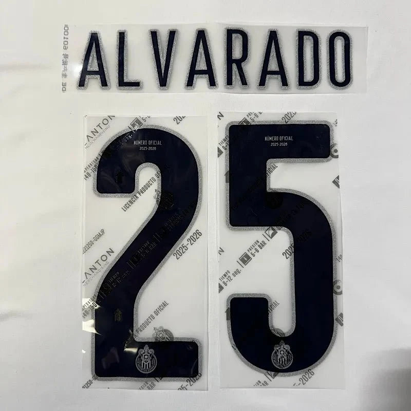 Chivas 2025/26 Home ALVARADO #25 Official Name Set 1