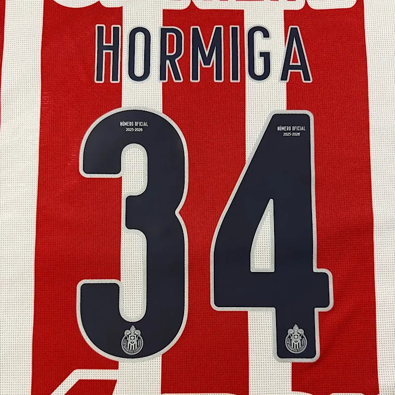 Chivas 2025/26 Home HORMIGA #34 Official Name Set 1