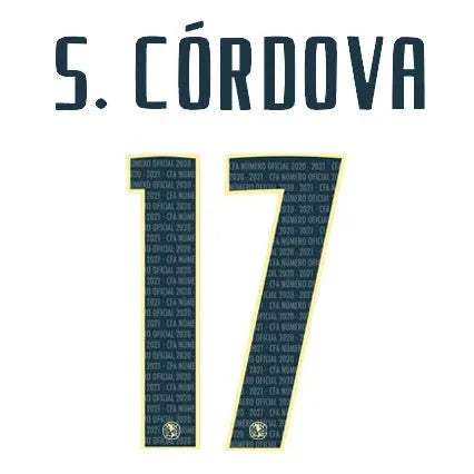 Club America 2020/21 Away S. Cordova  #17 Jersey Name Set 1