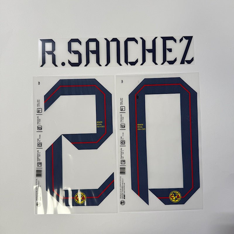 Club America 2024-25 Home R. SANCHEZ #20 Official Name Set 1