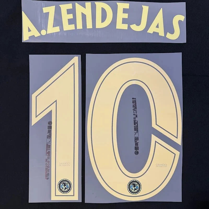 Club America 2025-26 Away A. ZENDEJAS #10 Official Name Set 1